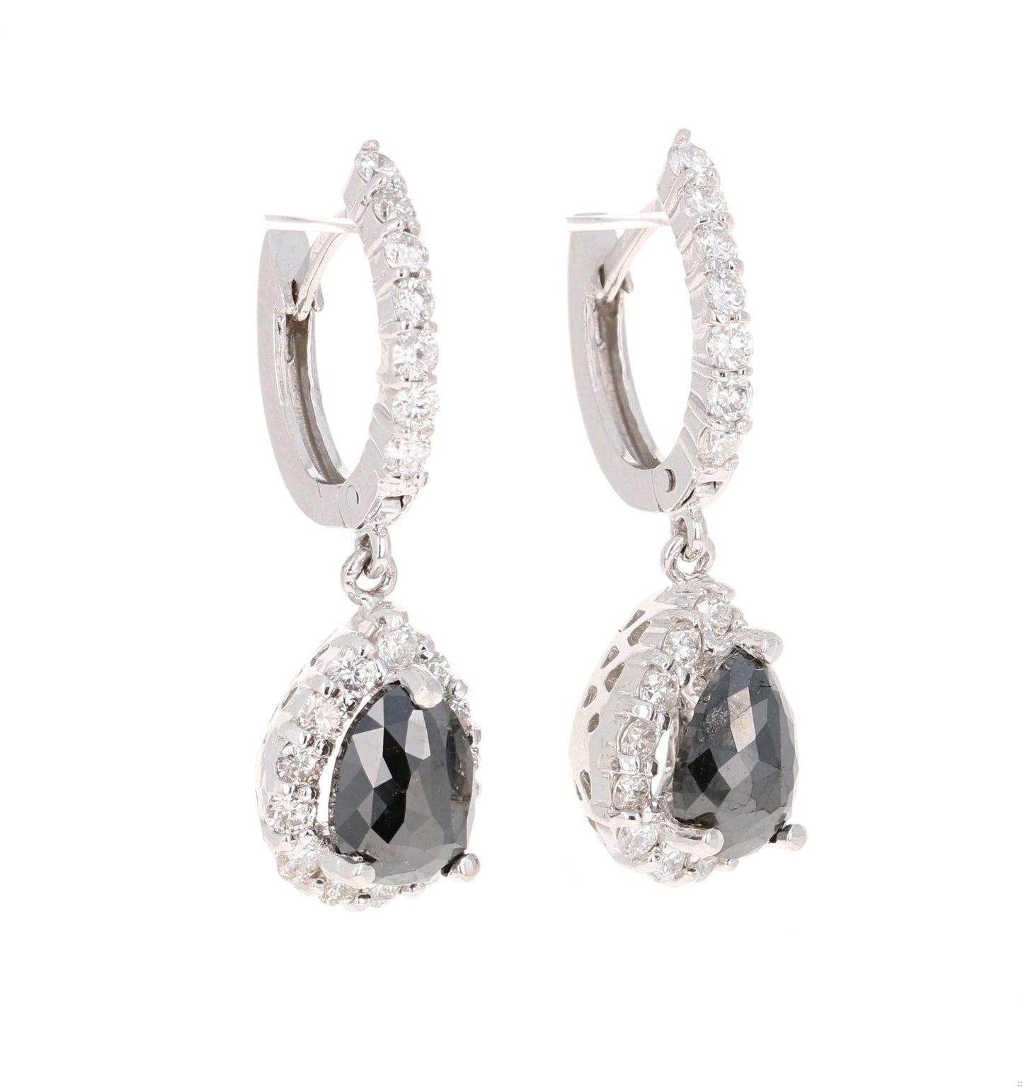 3.75 Carat Black Diamond White Gold Dangle Earrings