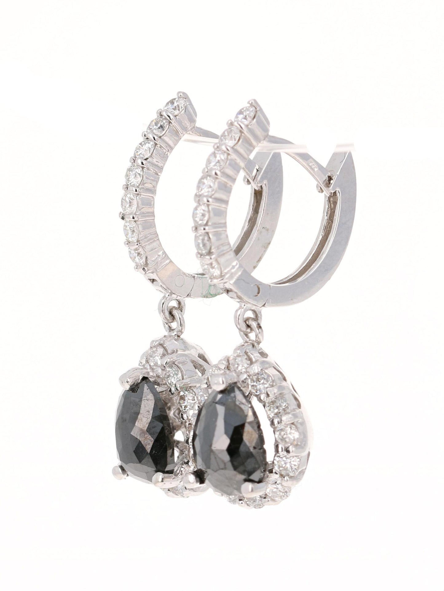 3.75 Carat Black Diamond White Gold Dangle Earrings