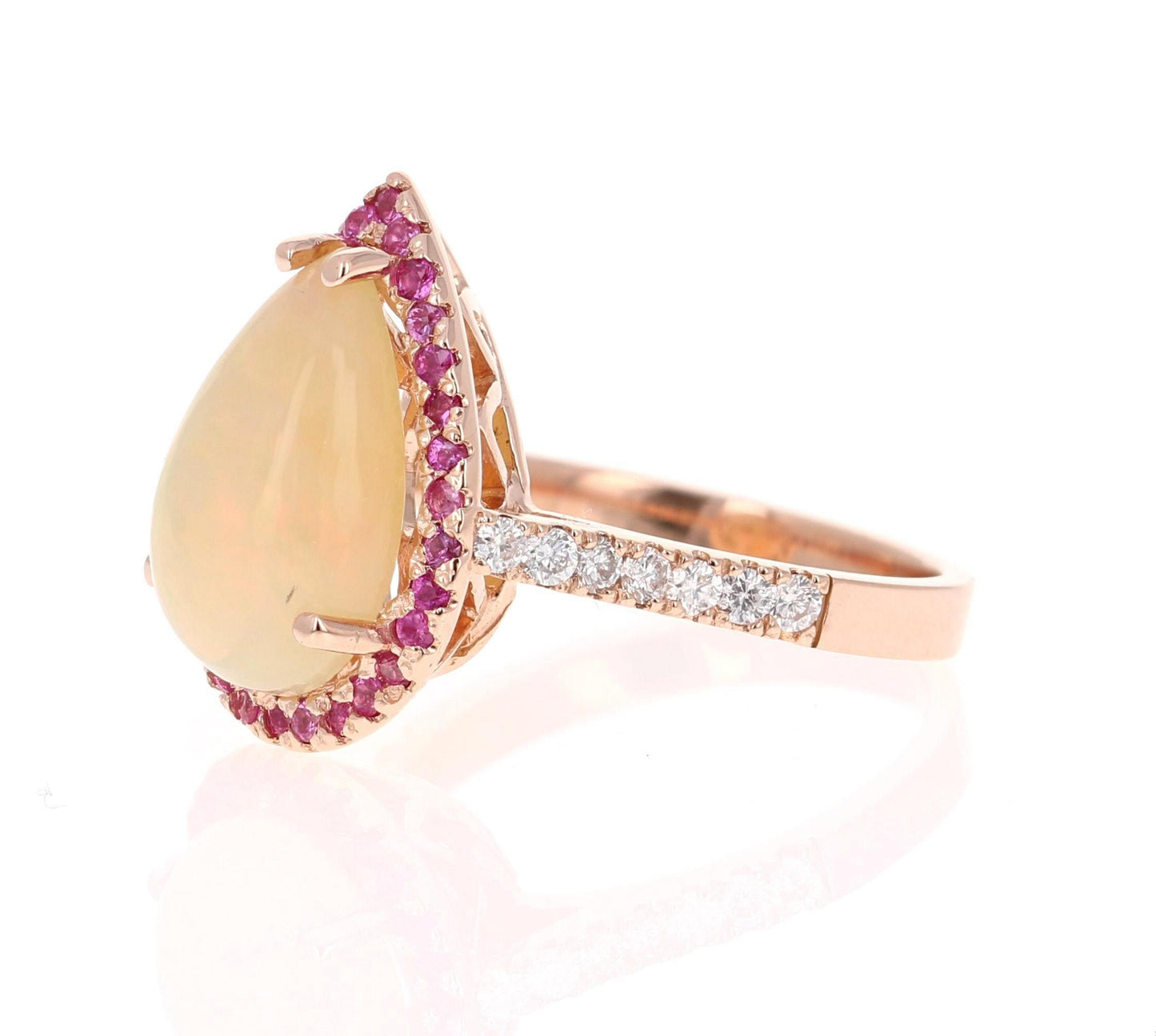 3.75 Carat Natural Opal Pink Sapphire Diamond Rose Gold Ring