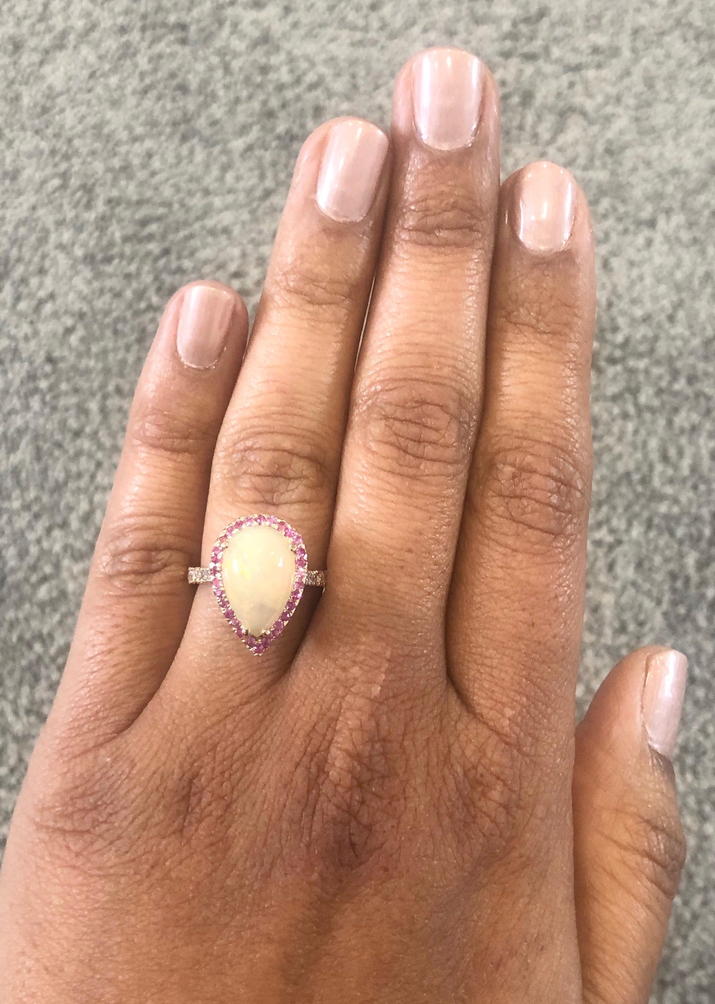 3.75 Carat Natural Opal Pink Sapphire Diamond Rose Gold Ring