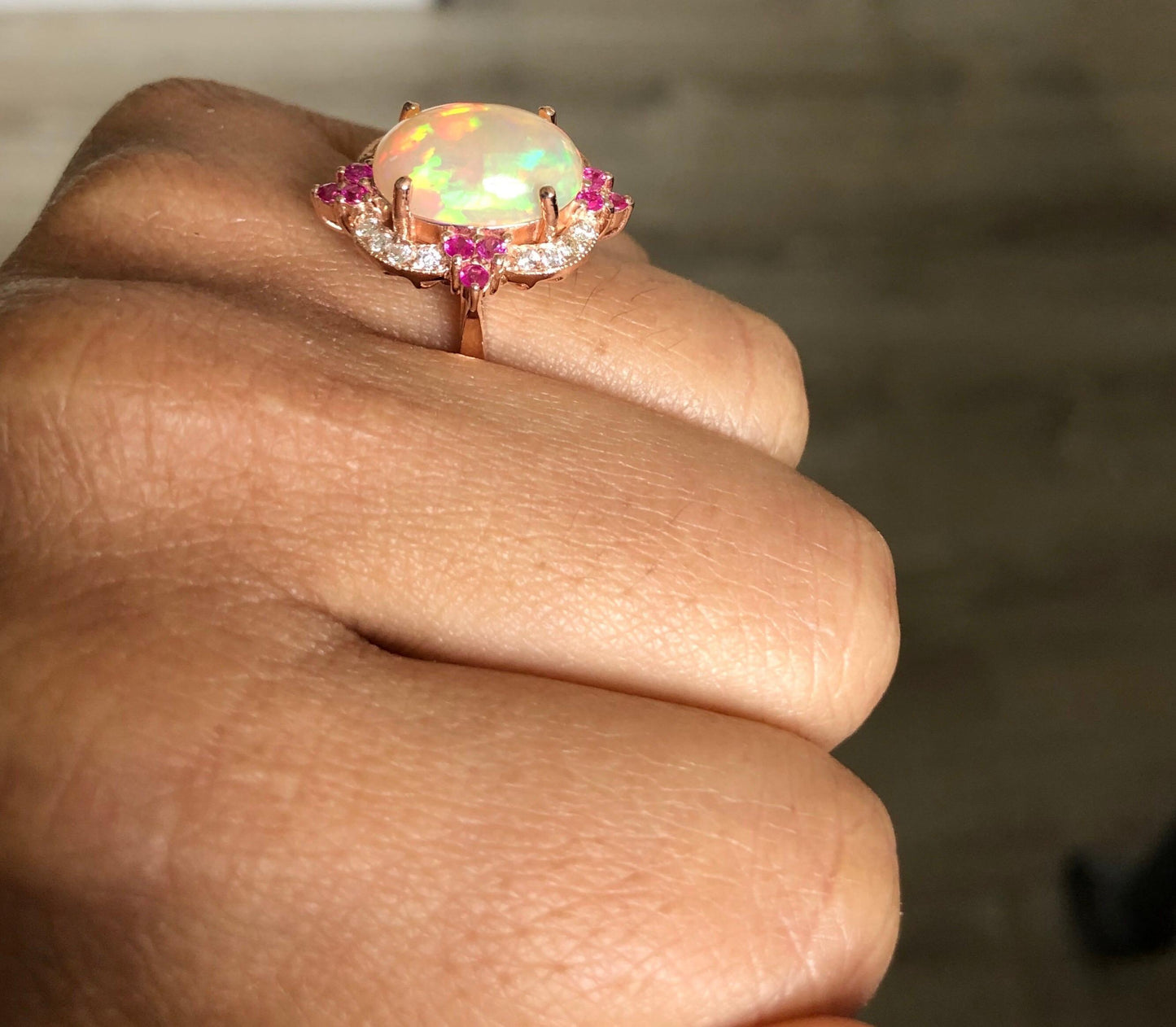3.91 Carat Opal Pink Sapphire Diamond 14 Karat Rose Gold Ring