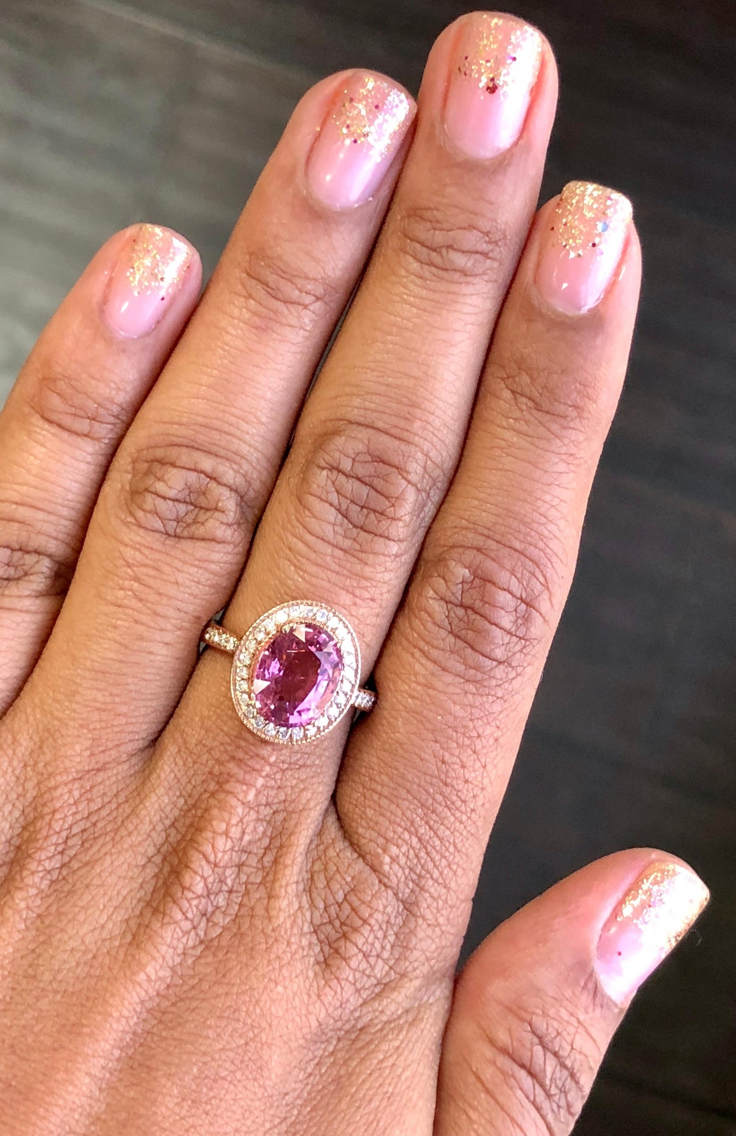 3.93 Carat Pink Tourmaline Diamond 14 Karat Rose Gold Ring