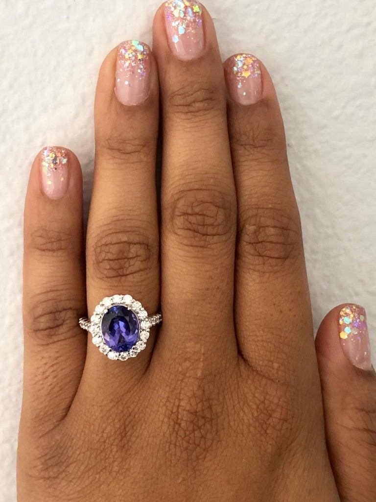 3.96 Carat Tanzanite Diamond 14 Karat White Gold Cocktail Ring
