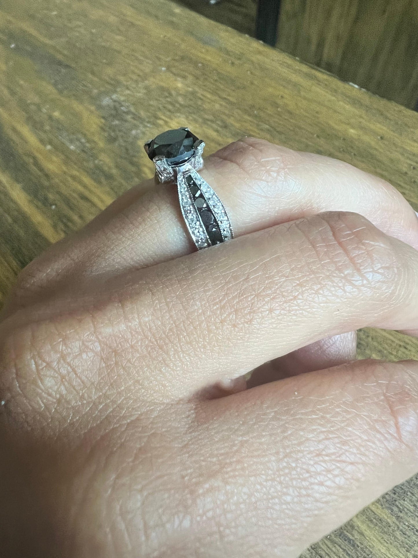 4.00 Carat Black White Diamond White Gold Engagement Ring