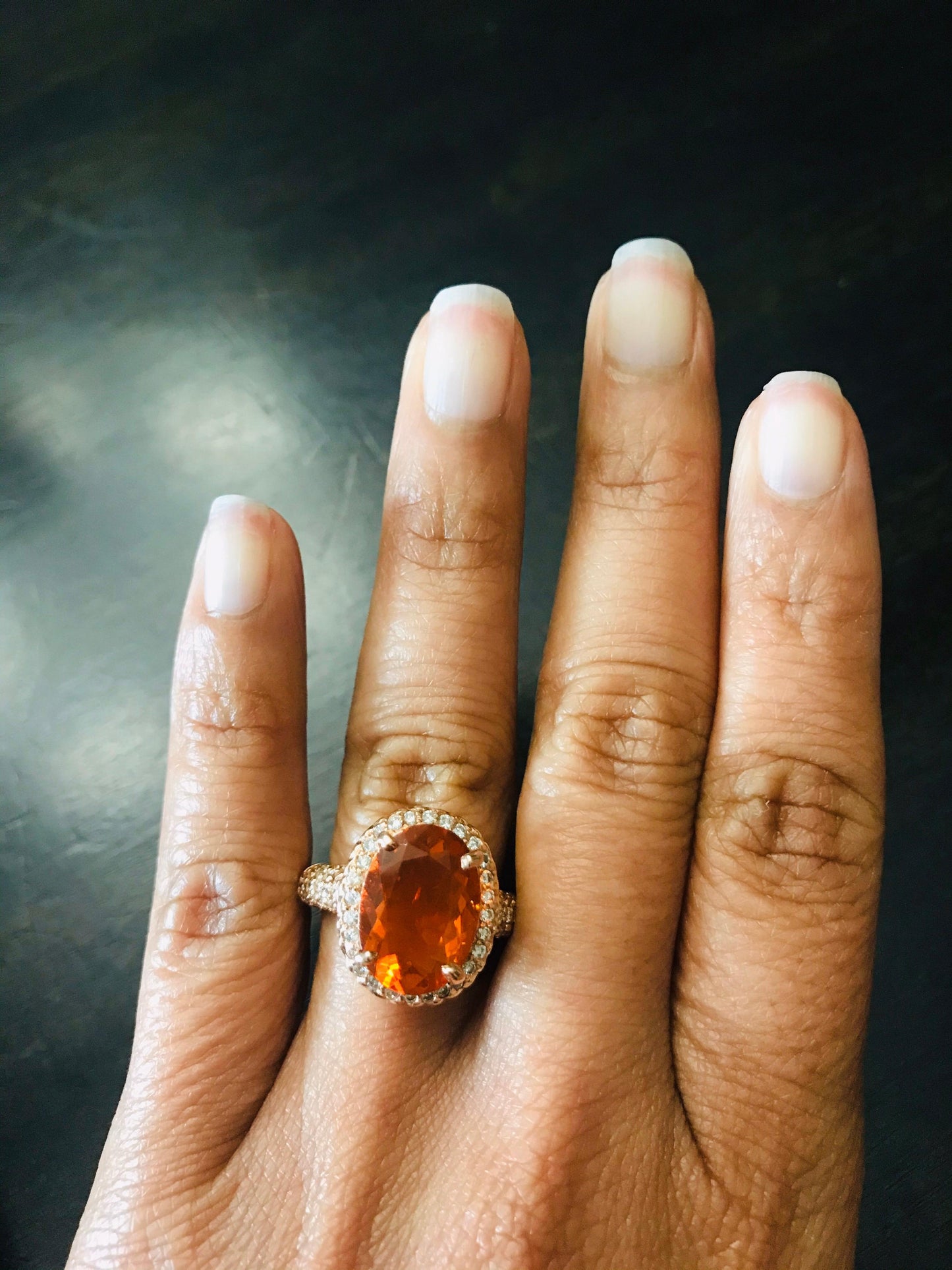 4.03 Carat Fire Opal Diamond 14 Karat Rose Gold Ring