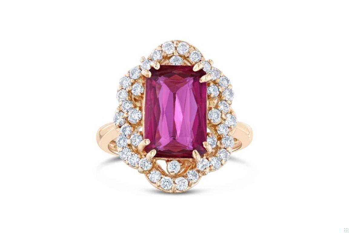 4.10 Carat Pink Tourmaline Diamond 14 Karat Rose Gold Ring