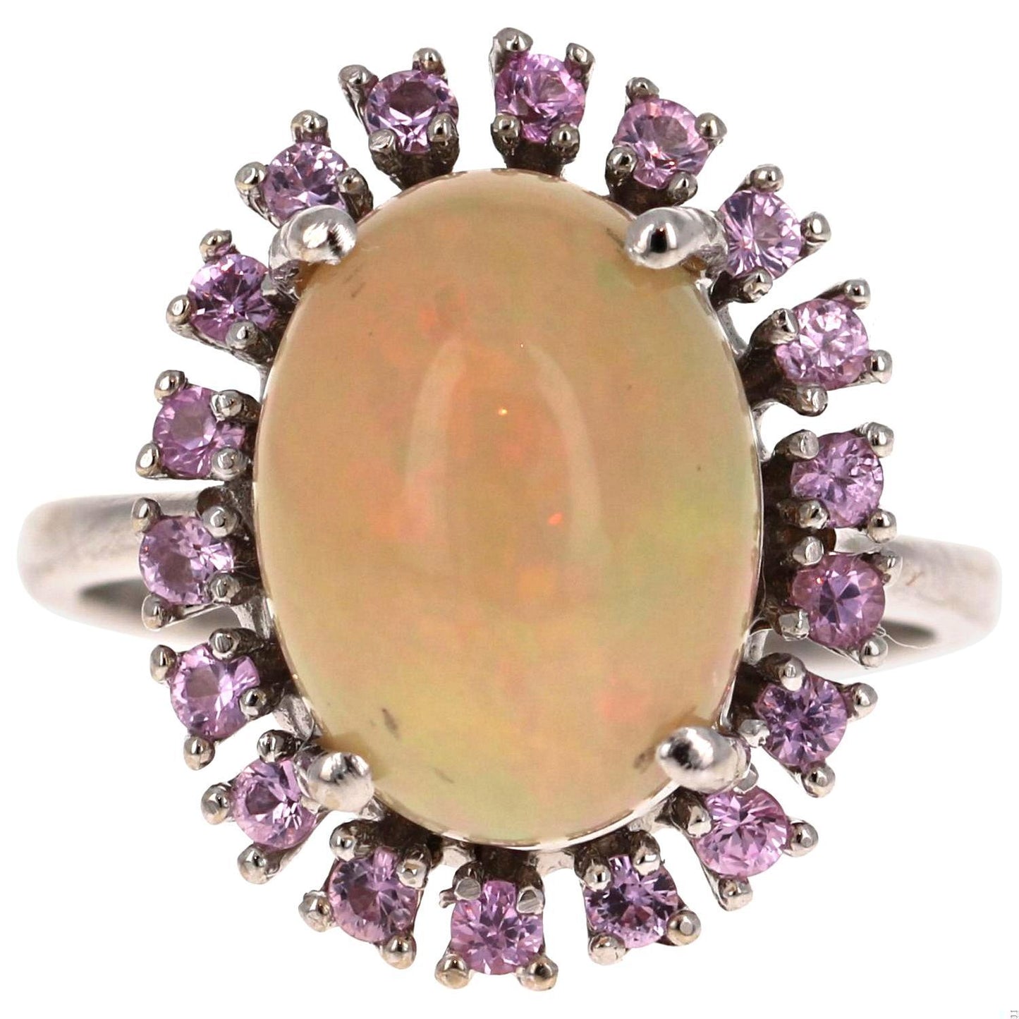 4.16 Carat Opal and Pink Sapphire 14 Karat White Gold Cocktail Ring