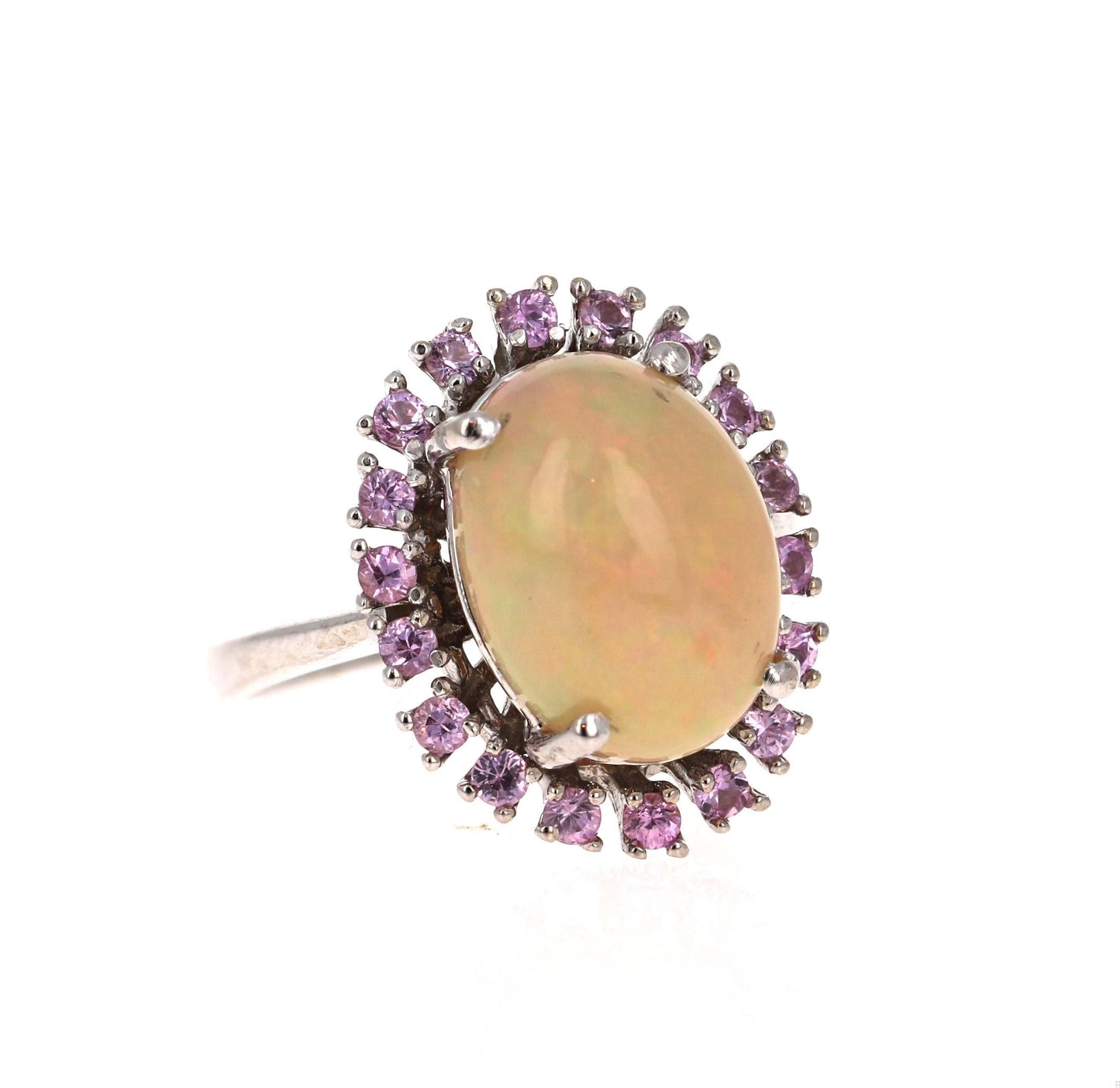 4.16 Carat Opal and Pink Sapphire 14 Karat White Gold Cocktail Ring