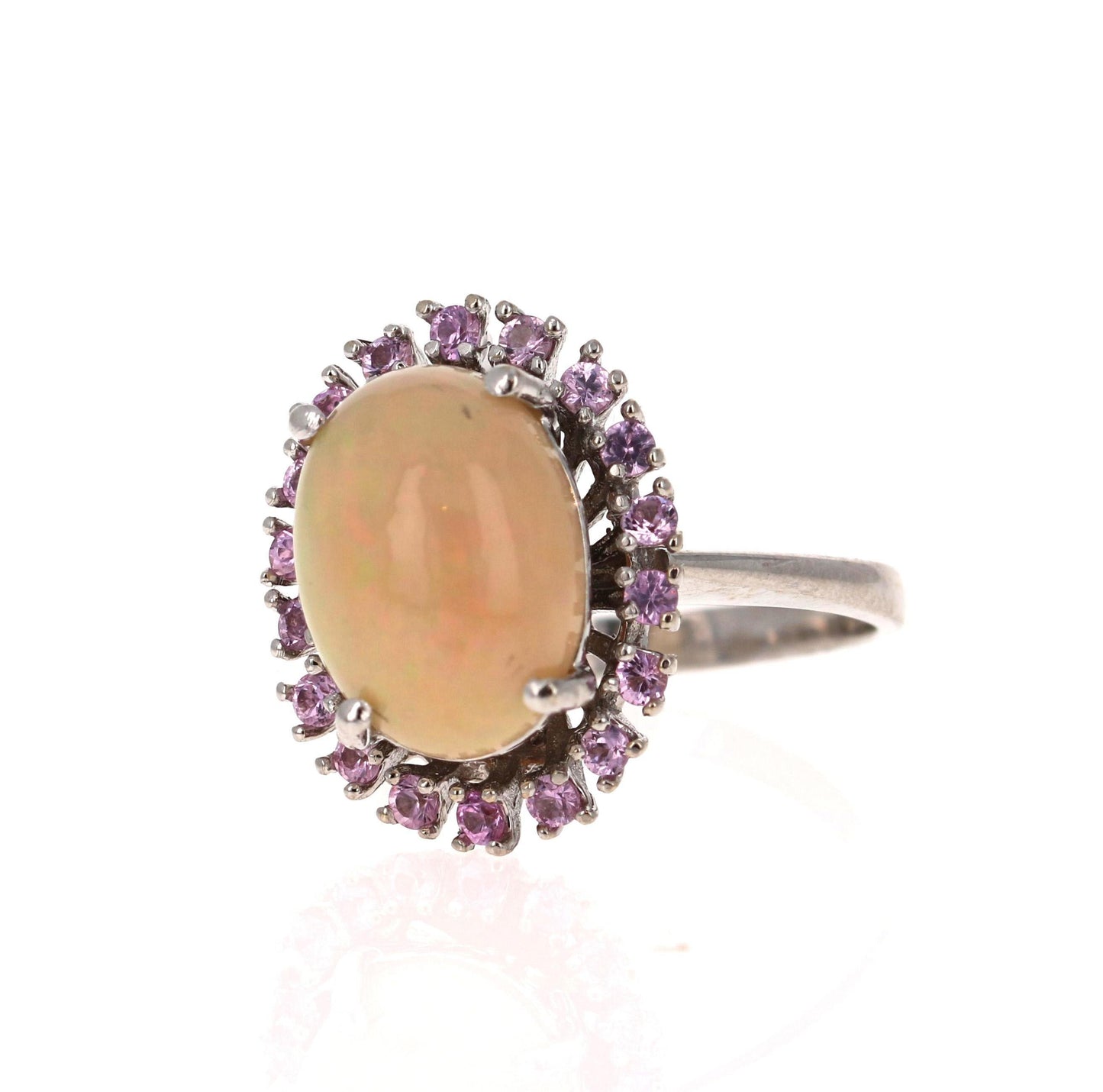 4.16 Carat Opal and Pink Sapphire 14 Karat White Gold Cocktail Ring