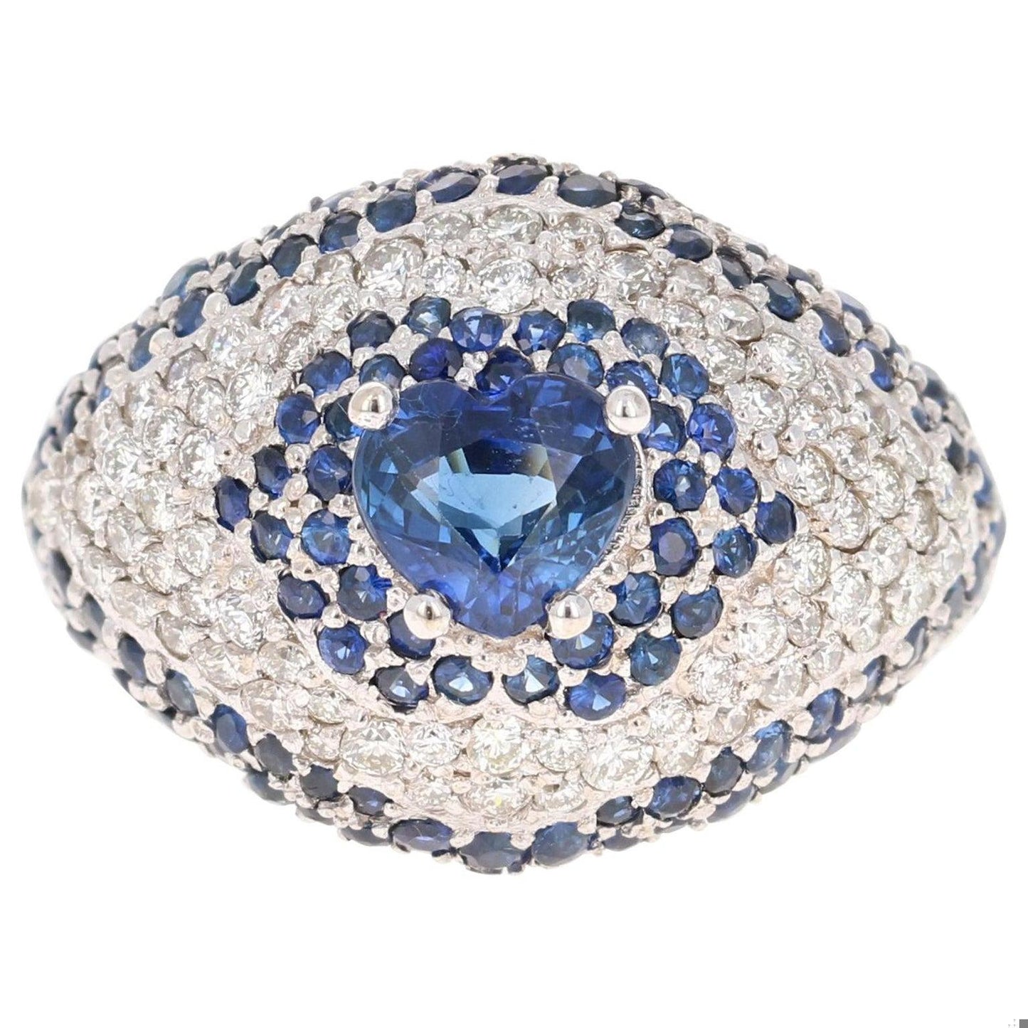 4.17 Carat Blue Sapphire Diamond 18 Karat White Gold Cocktail Ring
