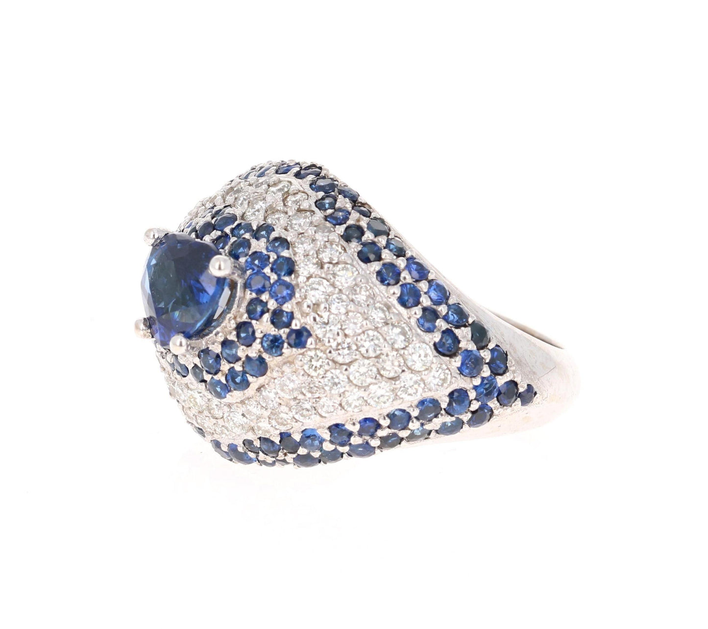 4.17 Carat Blue Sapphire Diamond 18 Karat White Gold Cocktail Ring