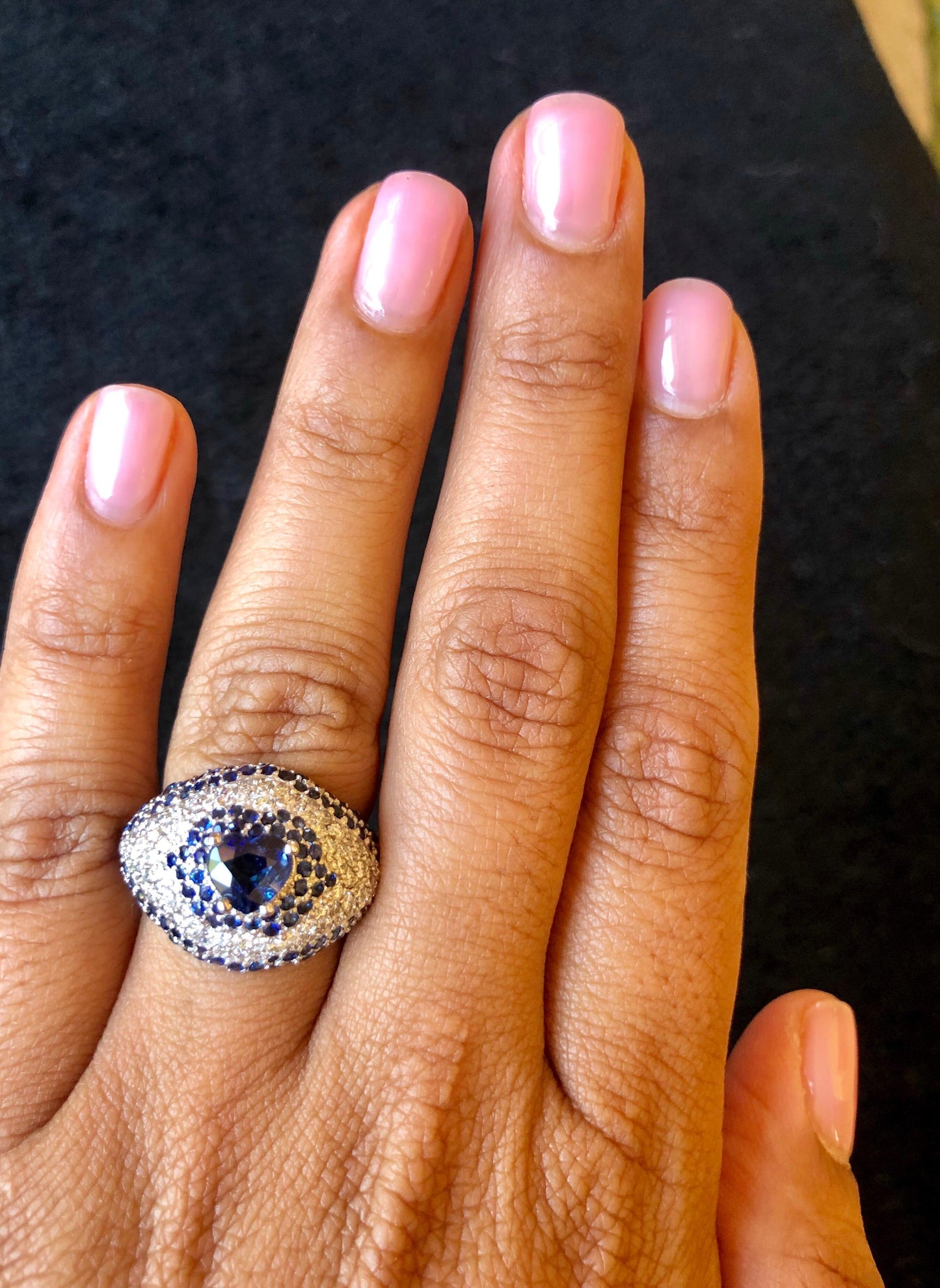 4.17 Carat Blue Sapphire Diamond 18 Karat White Gold Cocktail Ring