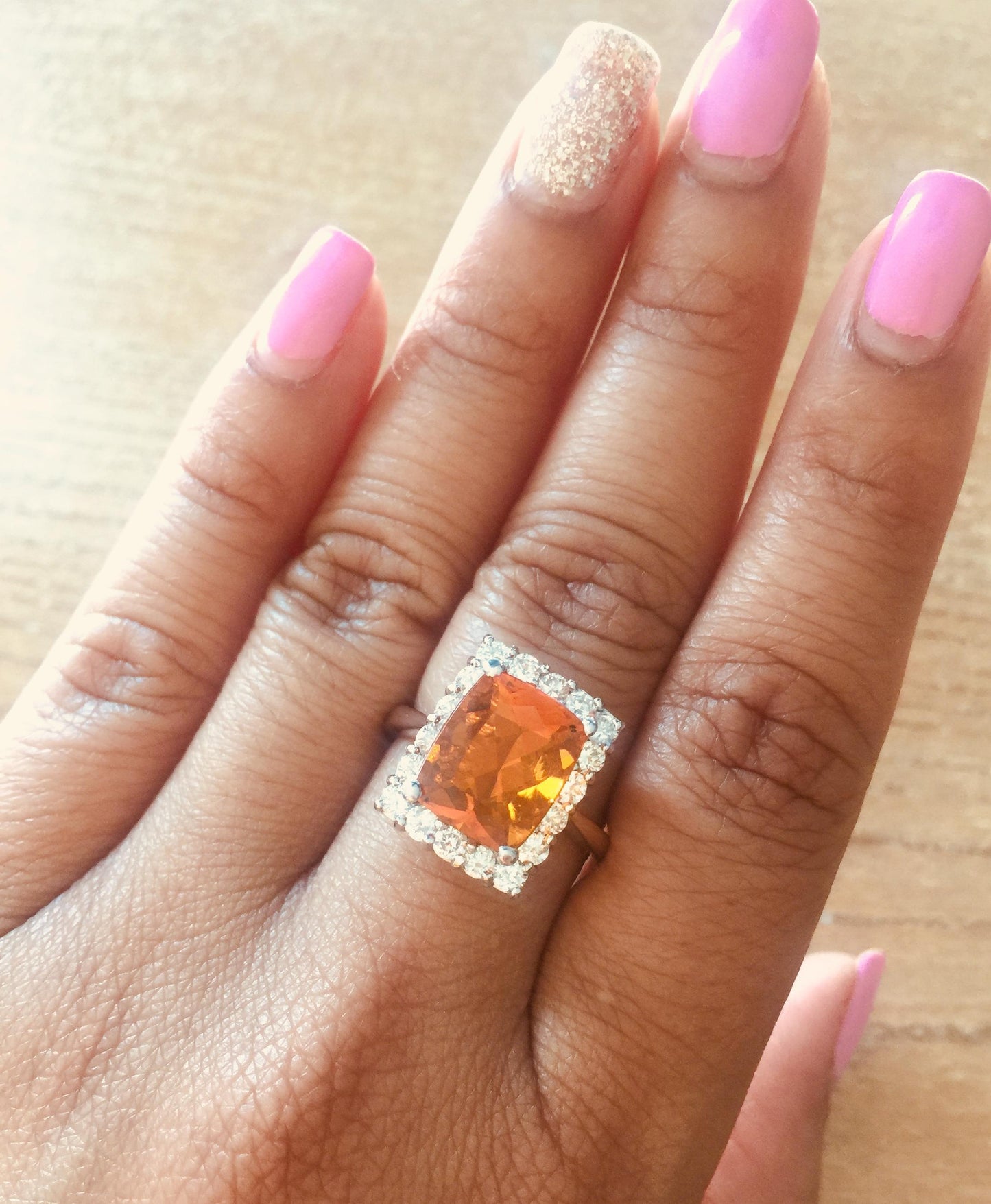 4.24 Carat Fire Opal Diamond Cocktail 14 Karat White Gold Ring