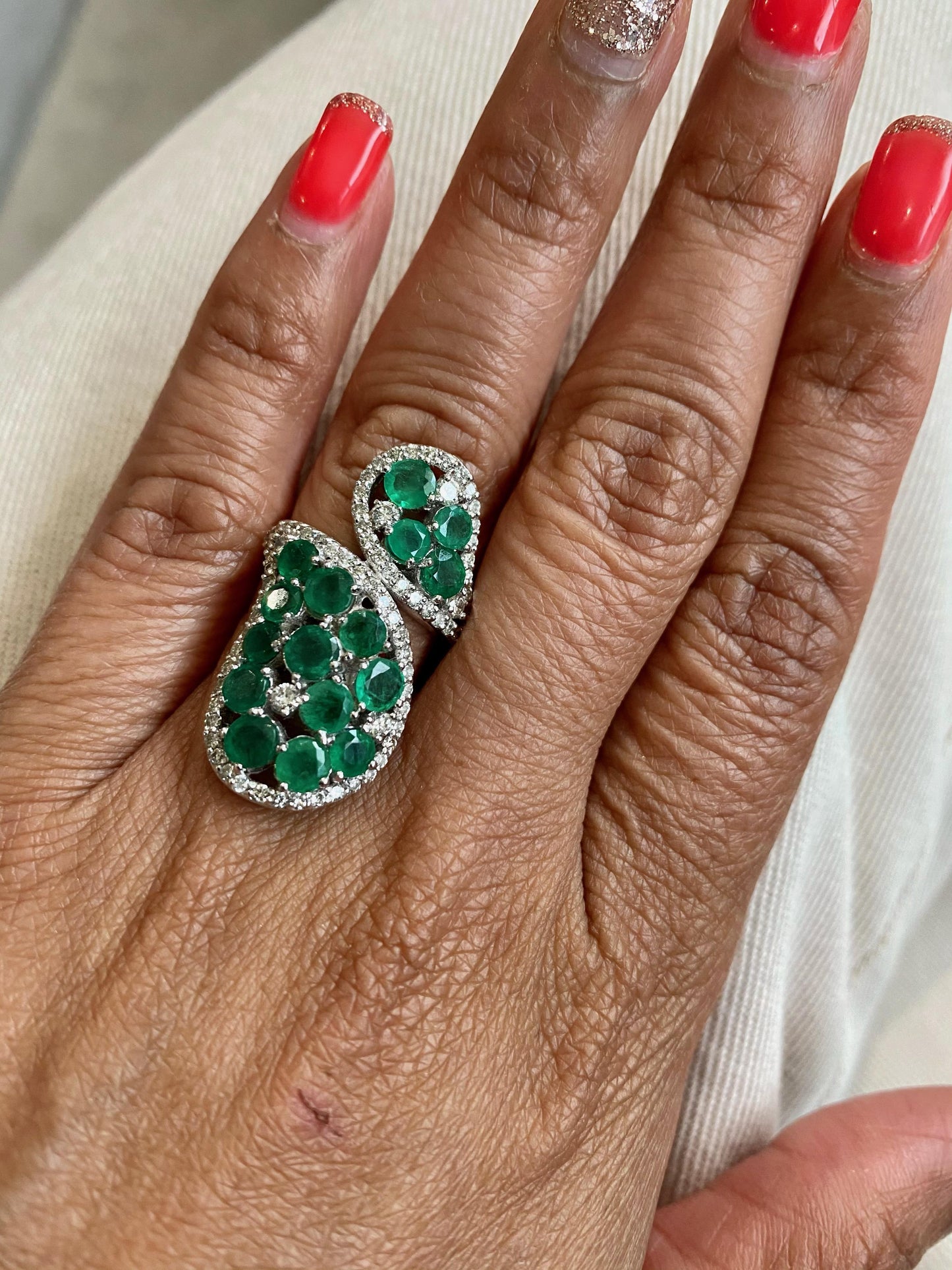 4.25 Carat Emerald and Diamond 14 Karat White Gold Cocktail Ring