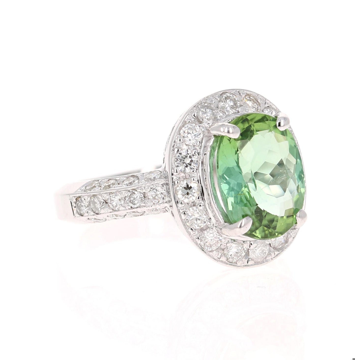 4.27 Carat Green Tourmaline Diamond White Gold Statement Ring