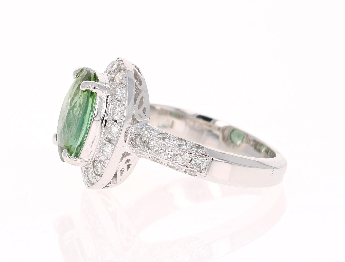 4.27 Carat Green Tourmaline Diamond White Gold Statement Ring