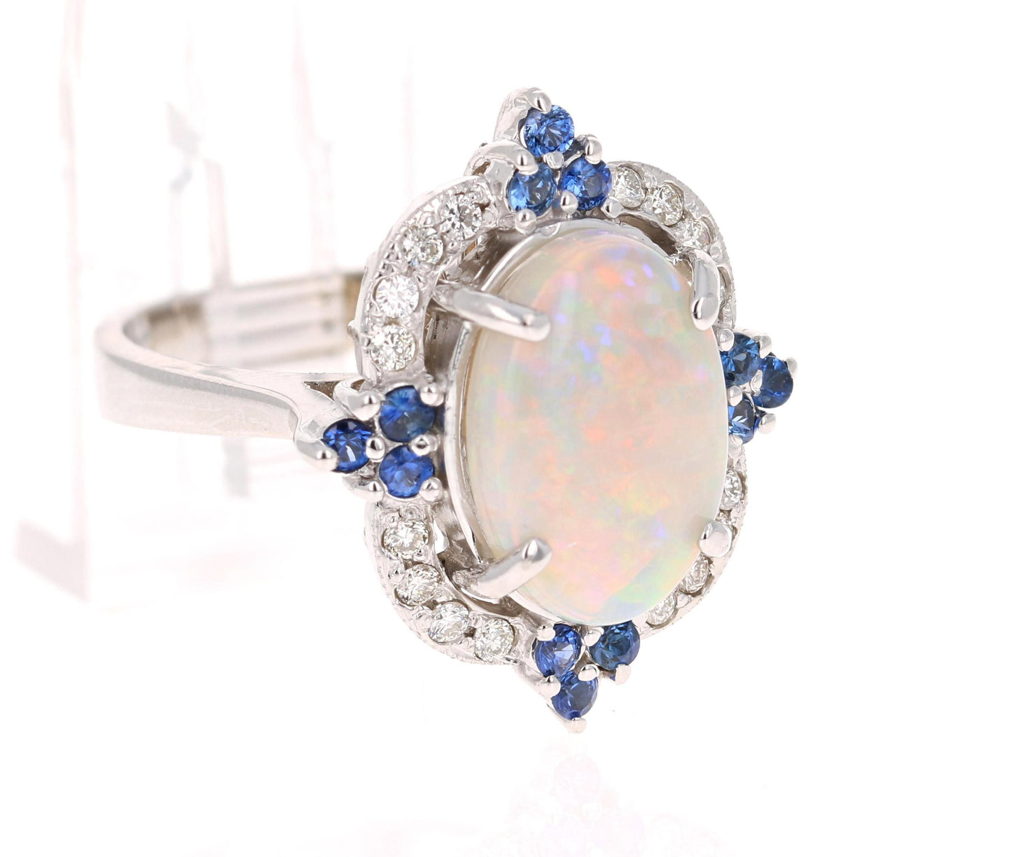 4.27 Carat Opal Blue Sapphire Diamond 14 Karat White Gold Ring
