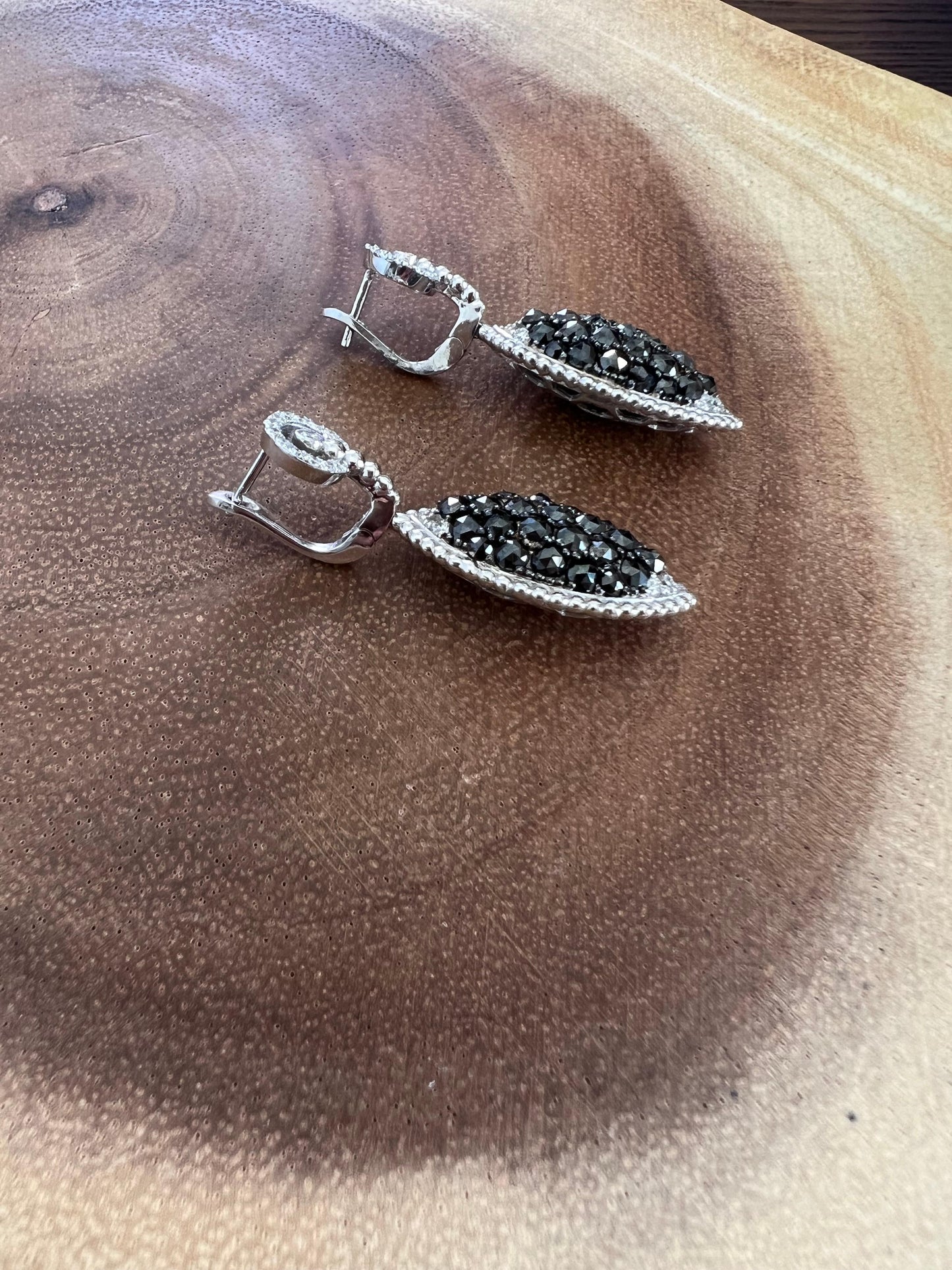 4.33 Carat Black Diamond 14 Karat White Gold Earrings