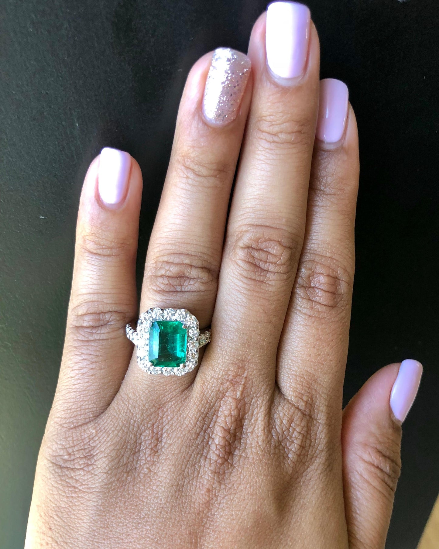 4.42 Carat Emerald Diamond White Gold Engagement Ring
