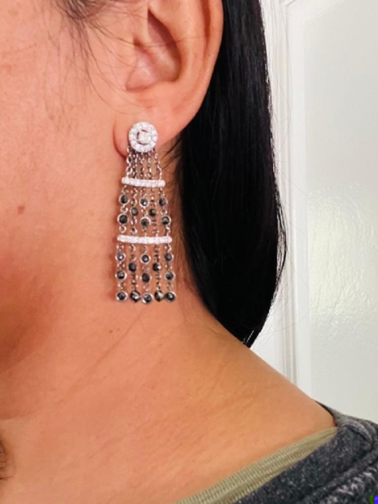 4.43 Carat Black Diamond White Diamond White Gold Dangle Earrings