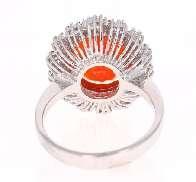 4.53 Carat Fire Opal Diamond 14 Karat White Gold Ring