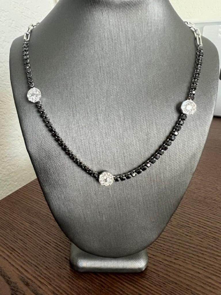 4.55 Carat Black Diamond White Diamond 14 Karat White Gold Necklace