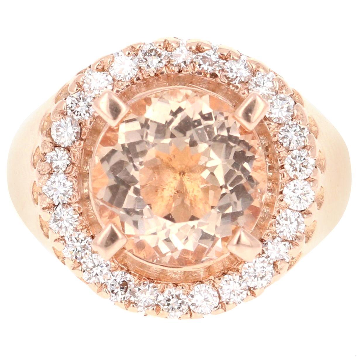 4.61 Carat Morganite Diamond 14 Karat Rose Gold Cocktail Ring
