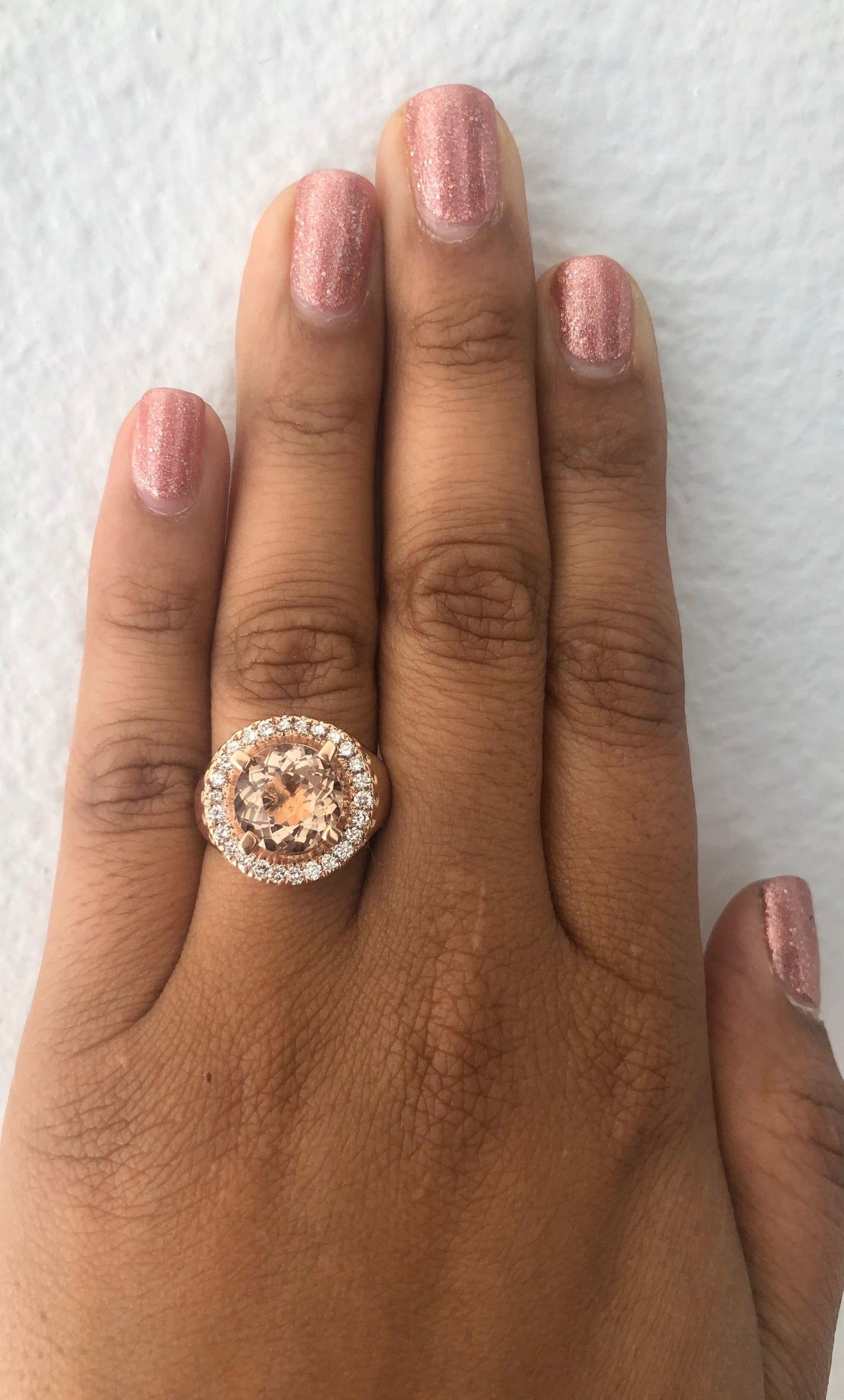 4.61 Carat Morganite Diamond 14 Karat Rose Gold Cocktail Ring
