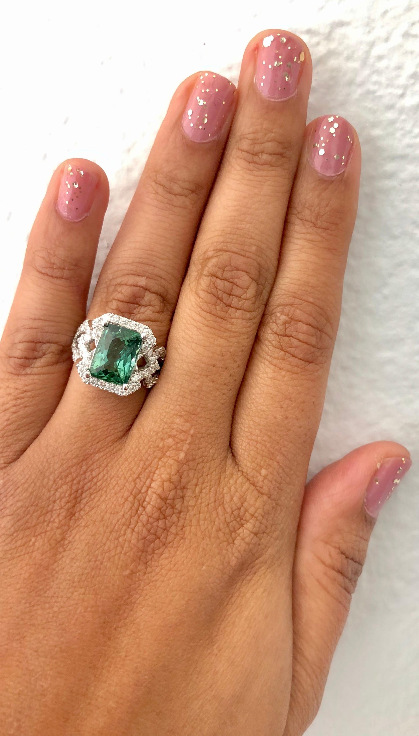 4.81 Carat Tourmaline Diamond 14 Karat White Gold Ring