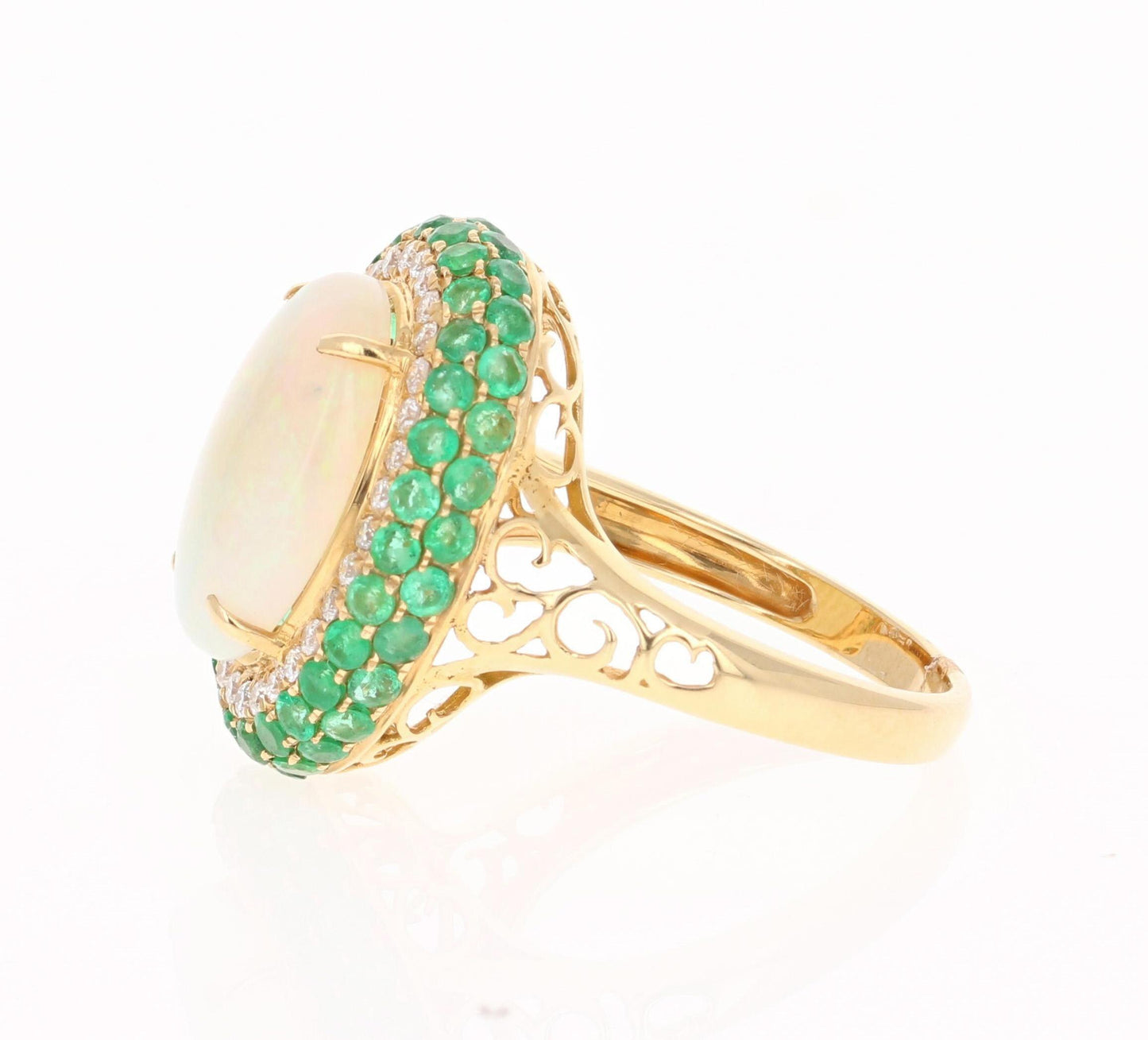4.82 Carat Opal, Emerald and Diamond 18 Karat Yellow Gold Ring
