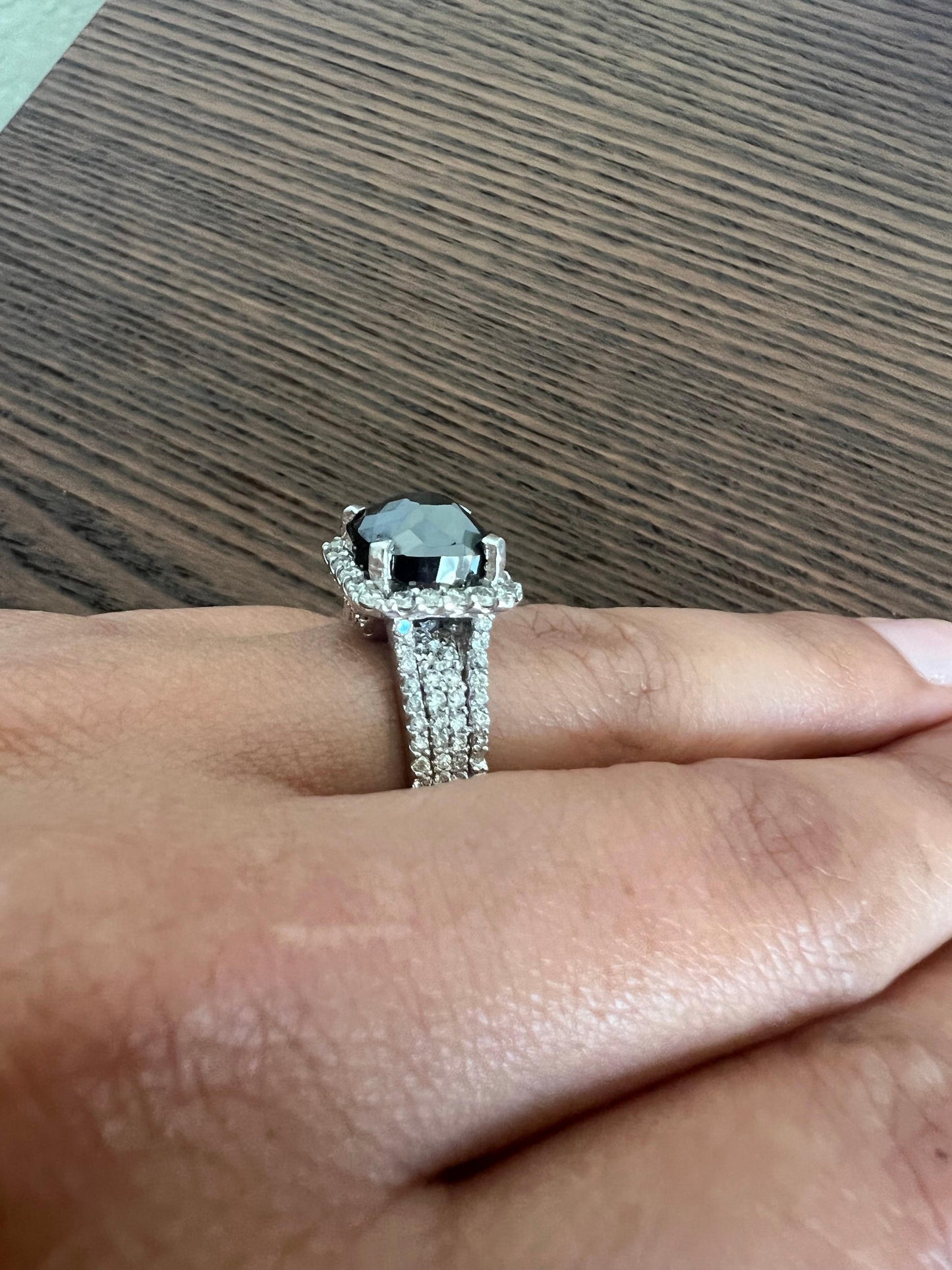 4.83 Carat Black White Diamond White Gold Engagement Ring