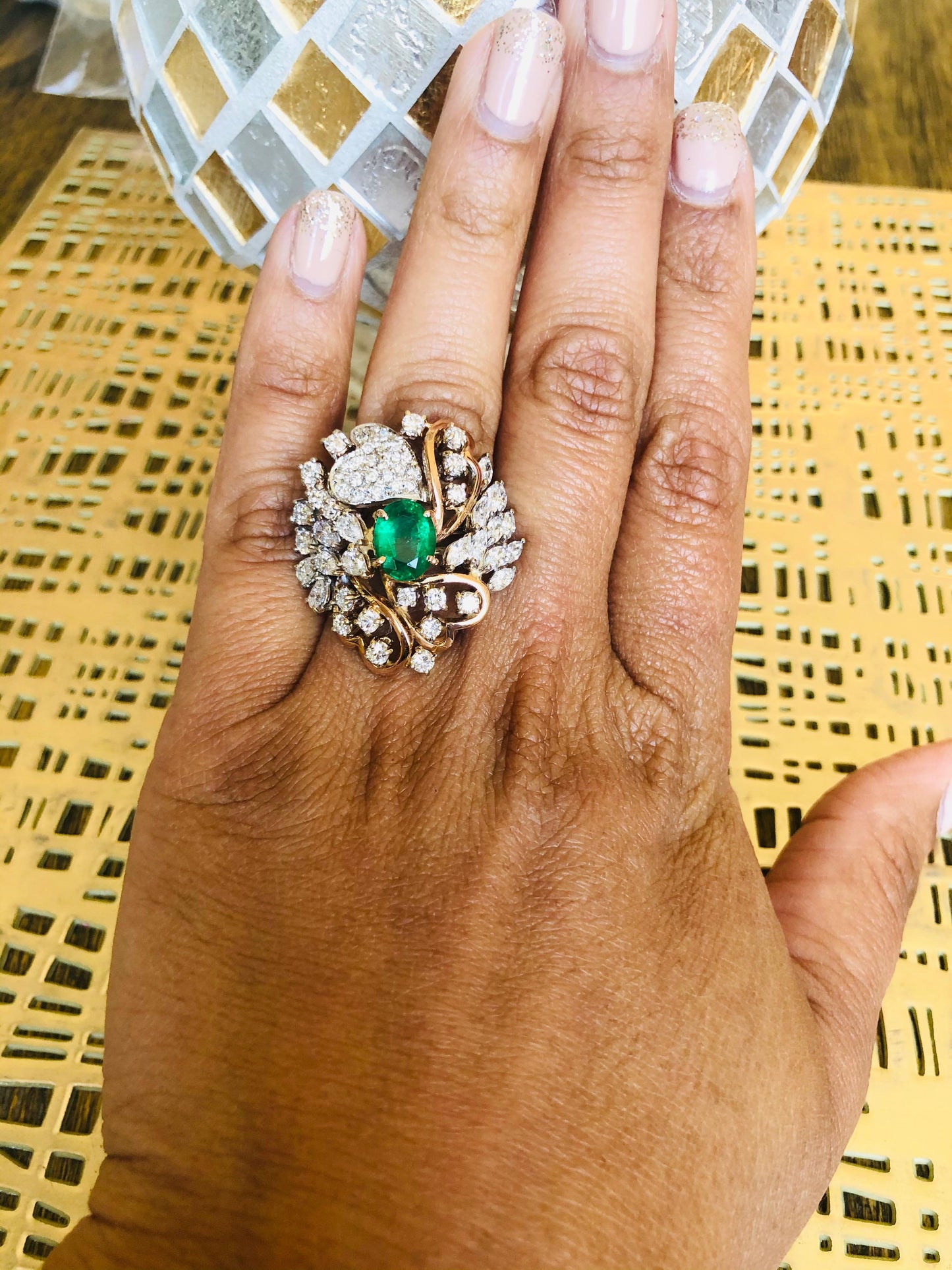 4.83 Carat Emerald and Diamond 18 Karat White Gold Cocktail Ring