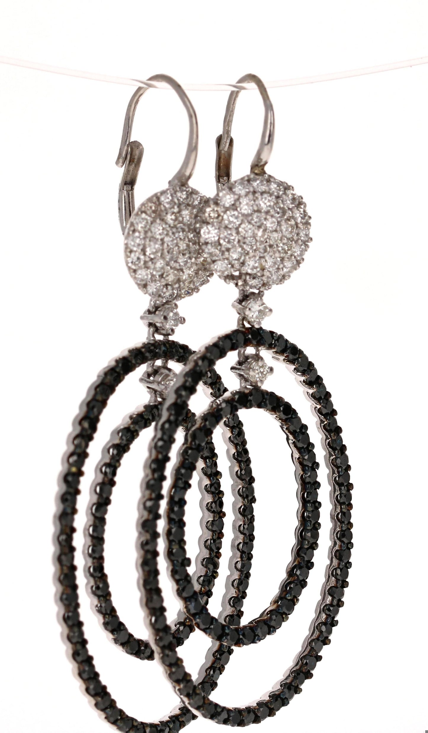 4.86 Carat Black Diamond 14 Karat White Gold Dangle Earrings