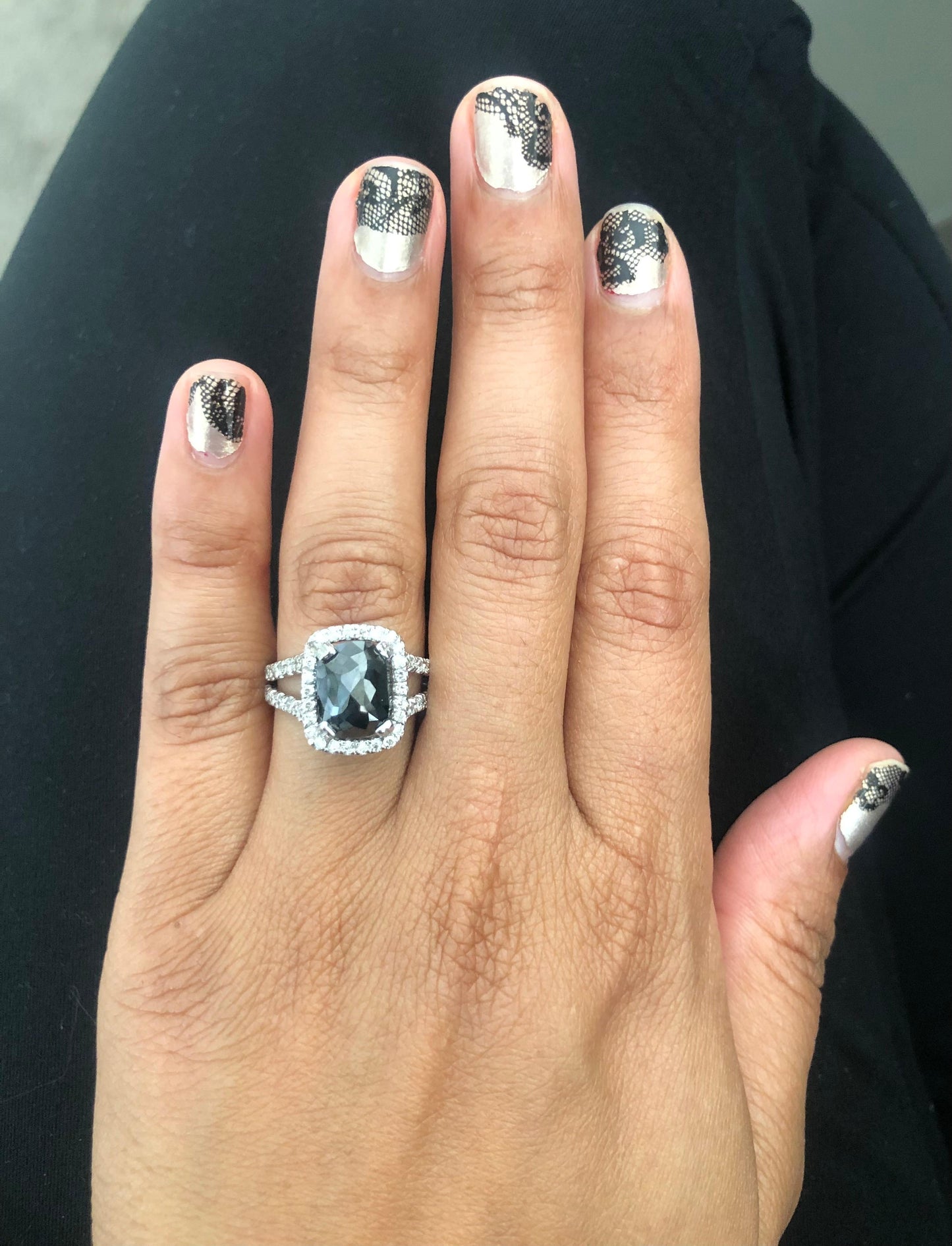 5.19 Carat Black White Diamond White Gold Engagement Ring