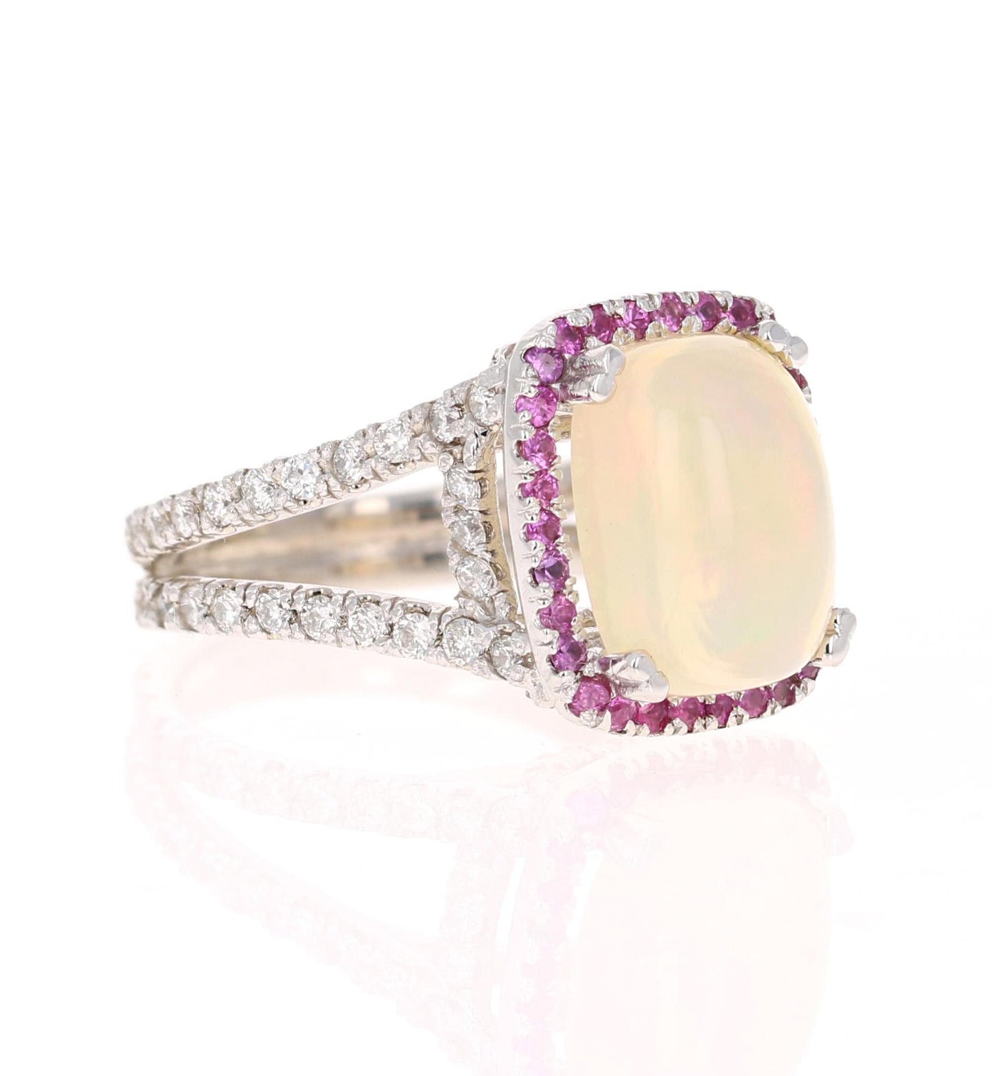 5.25 Carat Opal Pink Sapphire and Diamond 14 Karat White Gold Cocktail Ring