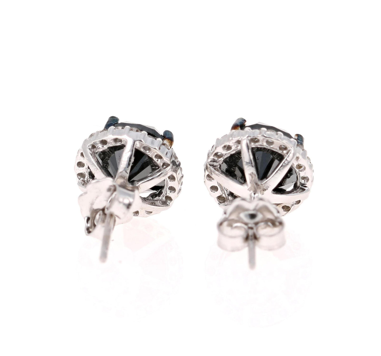 5.57 Carat Black Diamond 14 Karat White Gold Earring Studs