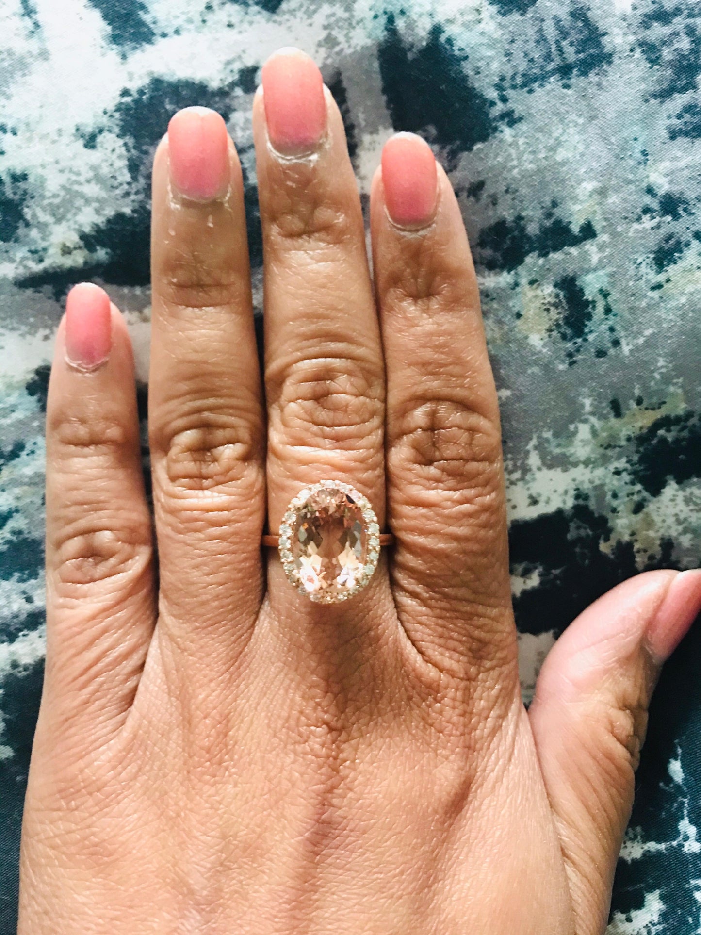 5.64 Carat Morganite Diamond 14 Karat Rose Gold Engagement Ring