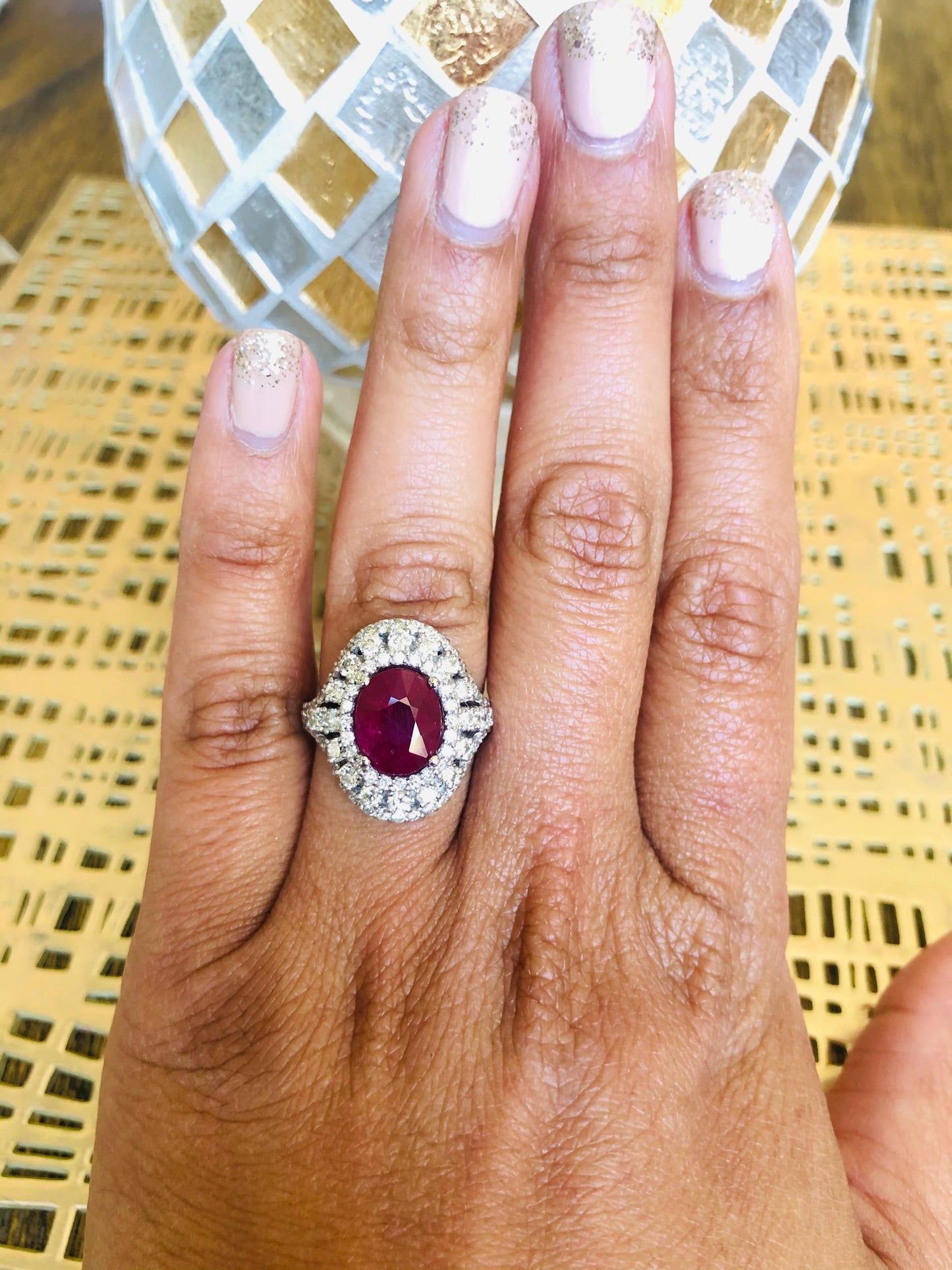 5.77 Carat Ruby Diamond 14 Karat White Gold Cocktail Ring