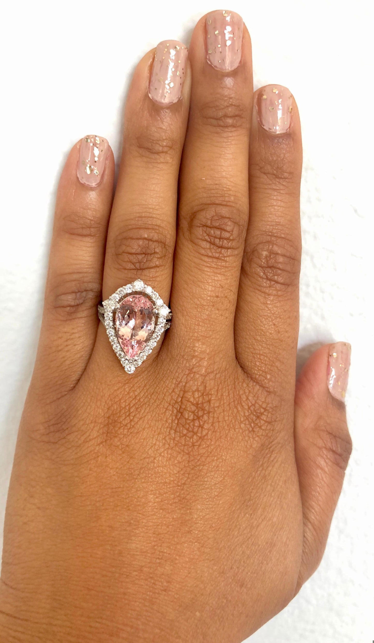 6.18 Carat Pink Morganite Diamond White Gold Engagement Ring