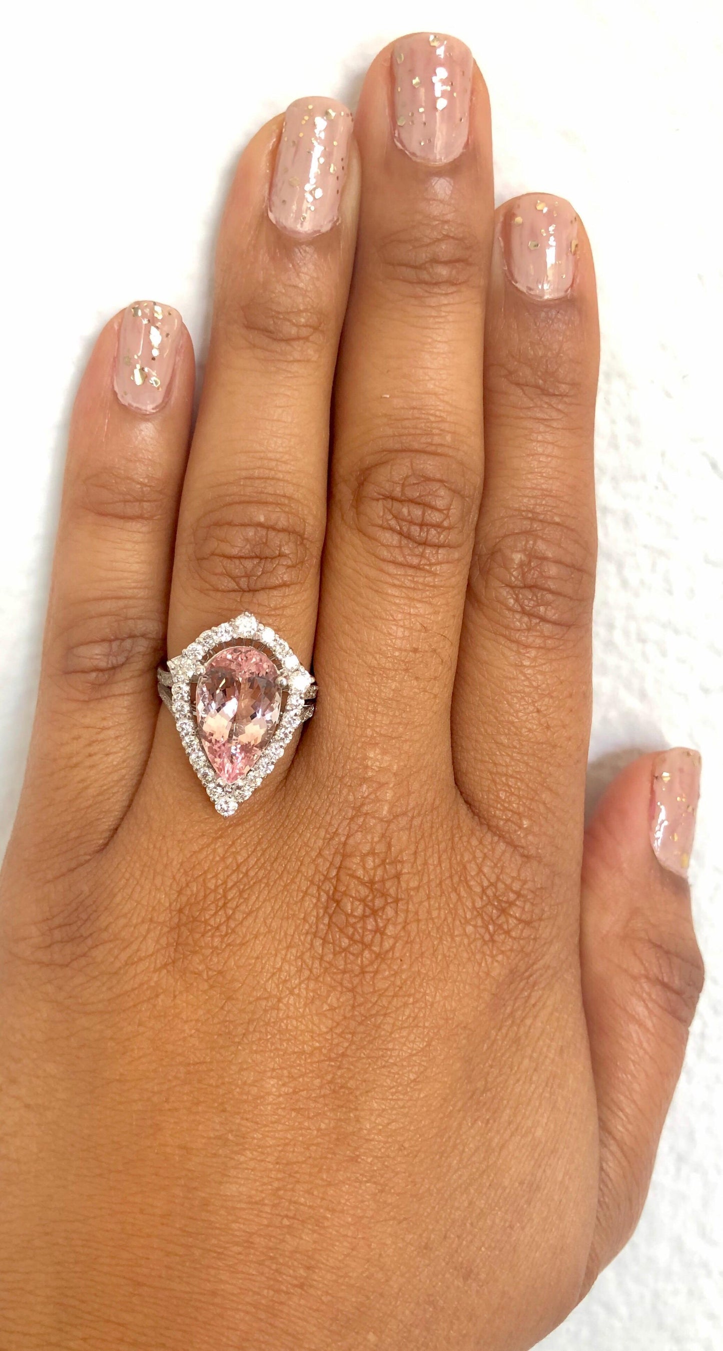 6.18 Carat Pink Morganite Diamond White Gold Engagement Ring