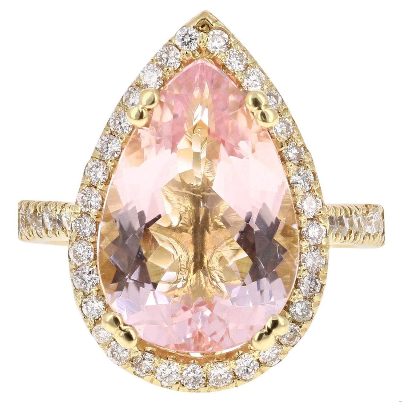 6.31 Carat Morganite Diamond Yellow Gold Cocktail Ring
