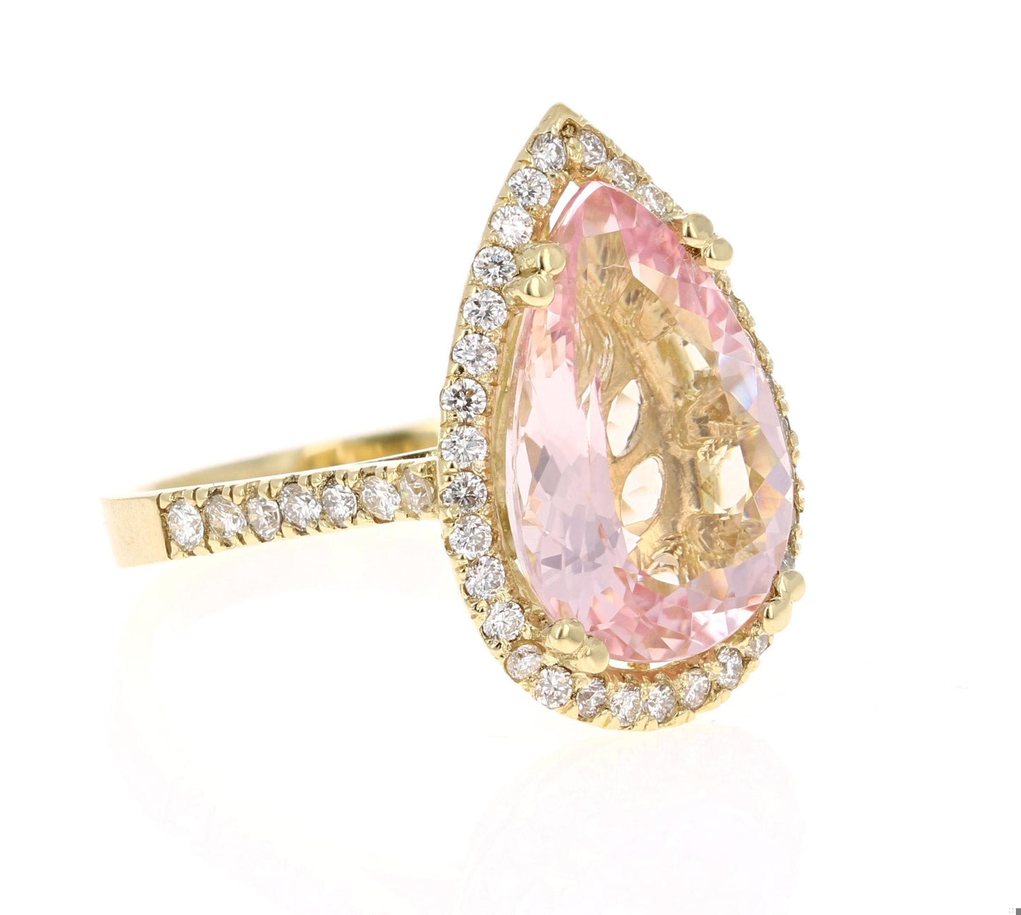 6.31 Carat Morganite Diamond Yellow Gold Cocktail Ring