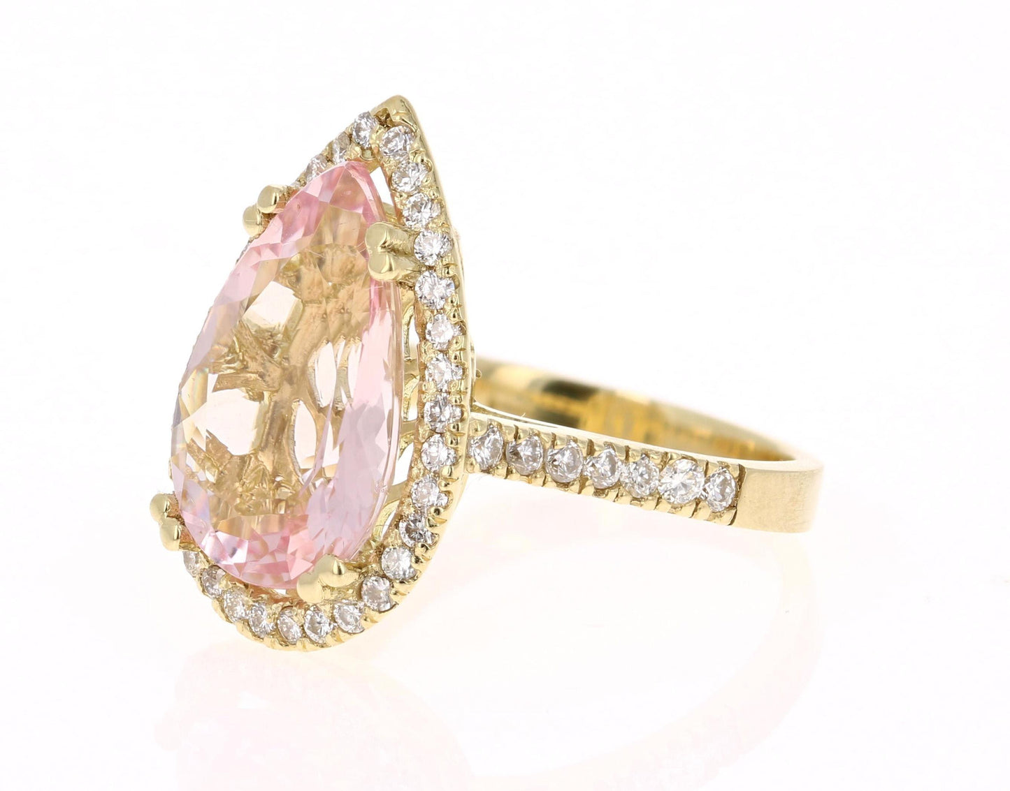 6.31 Carat Morganite Diamond Yellow Gold Cocktail Ring