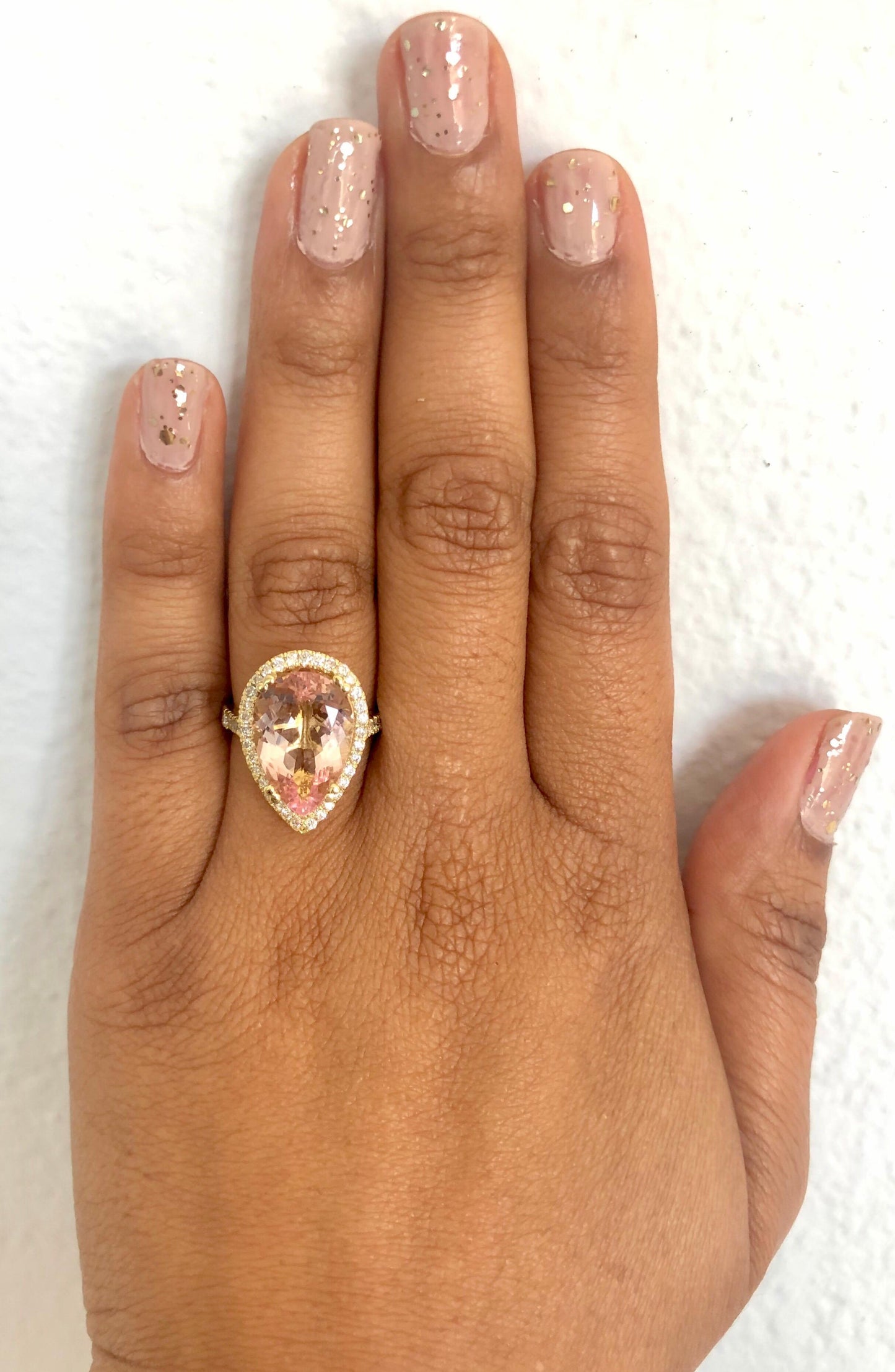 6.31 Carat Morganite Diamond Yellow Gold Cocktail Ring