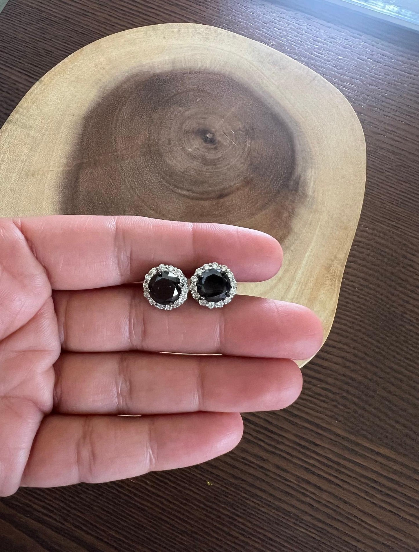 6.48 Carat Black Diamond White Diamond White Gold Earring Studs