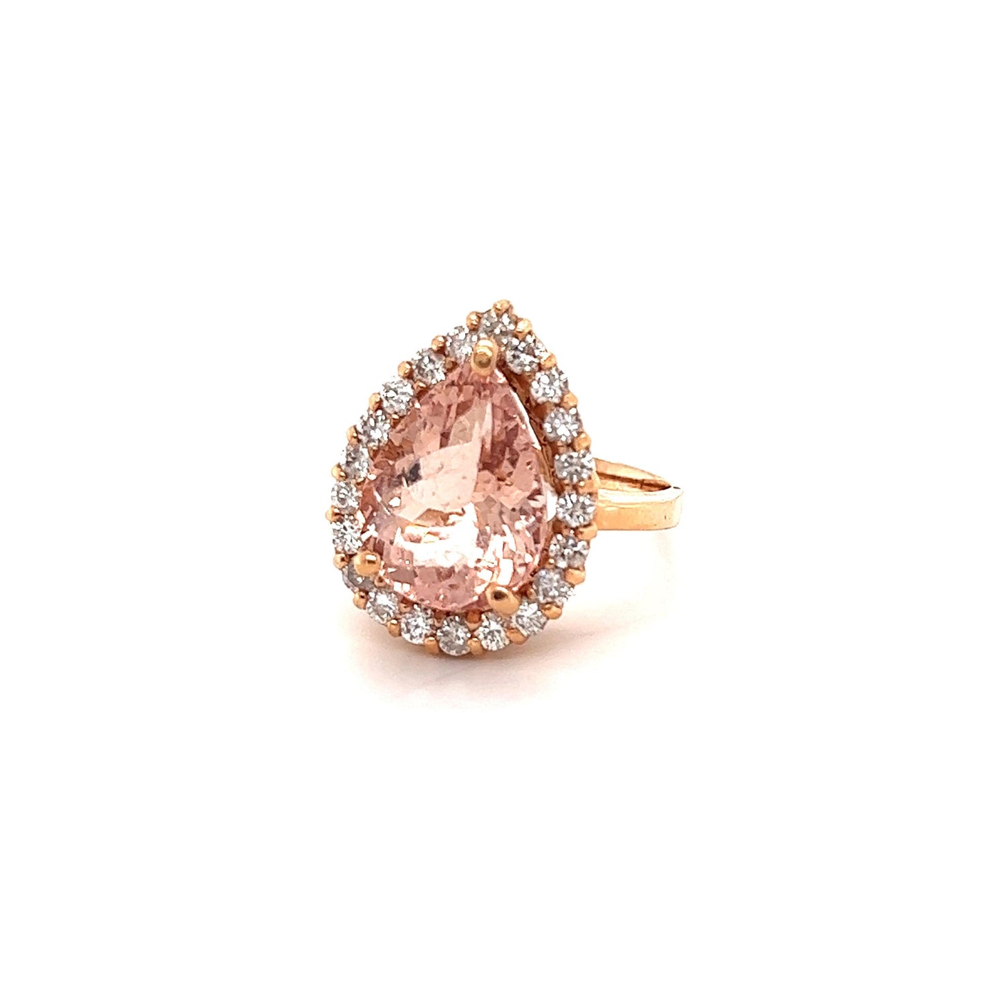 6.68 Carat Morganite Diamond 14 Karat Yellow Gold Cocktail Ring