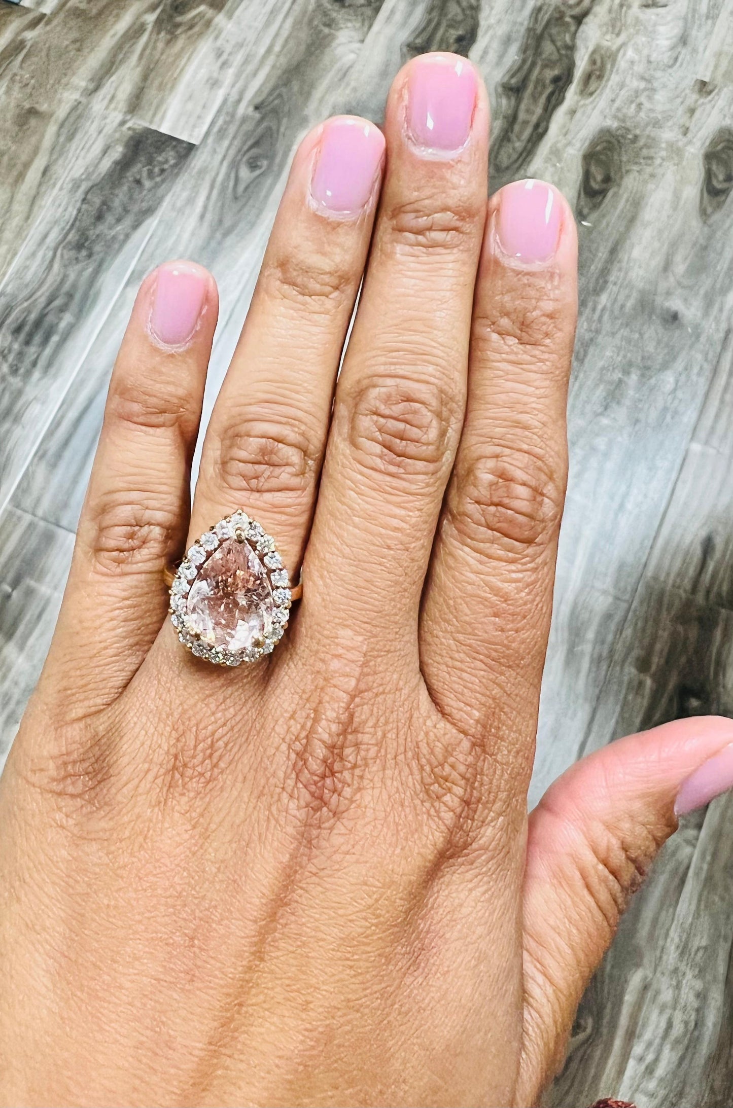 6.68 Carat Morganite Diamond 14 Karat Yellow Gold Cocktail Ring