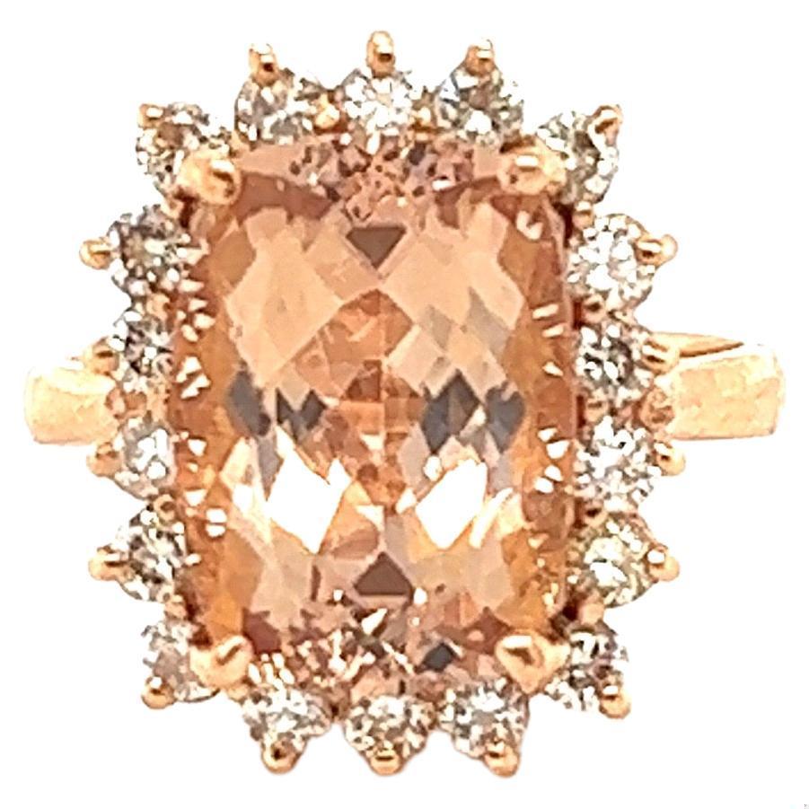 7.01 Carat Morganite Diamond 14 Karat Rose Gold Cocktail Ring