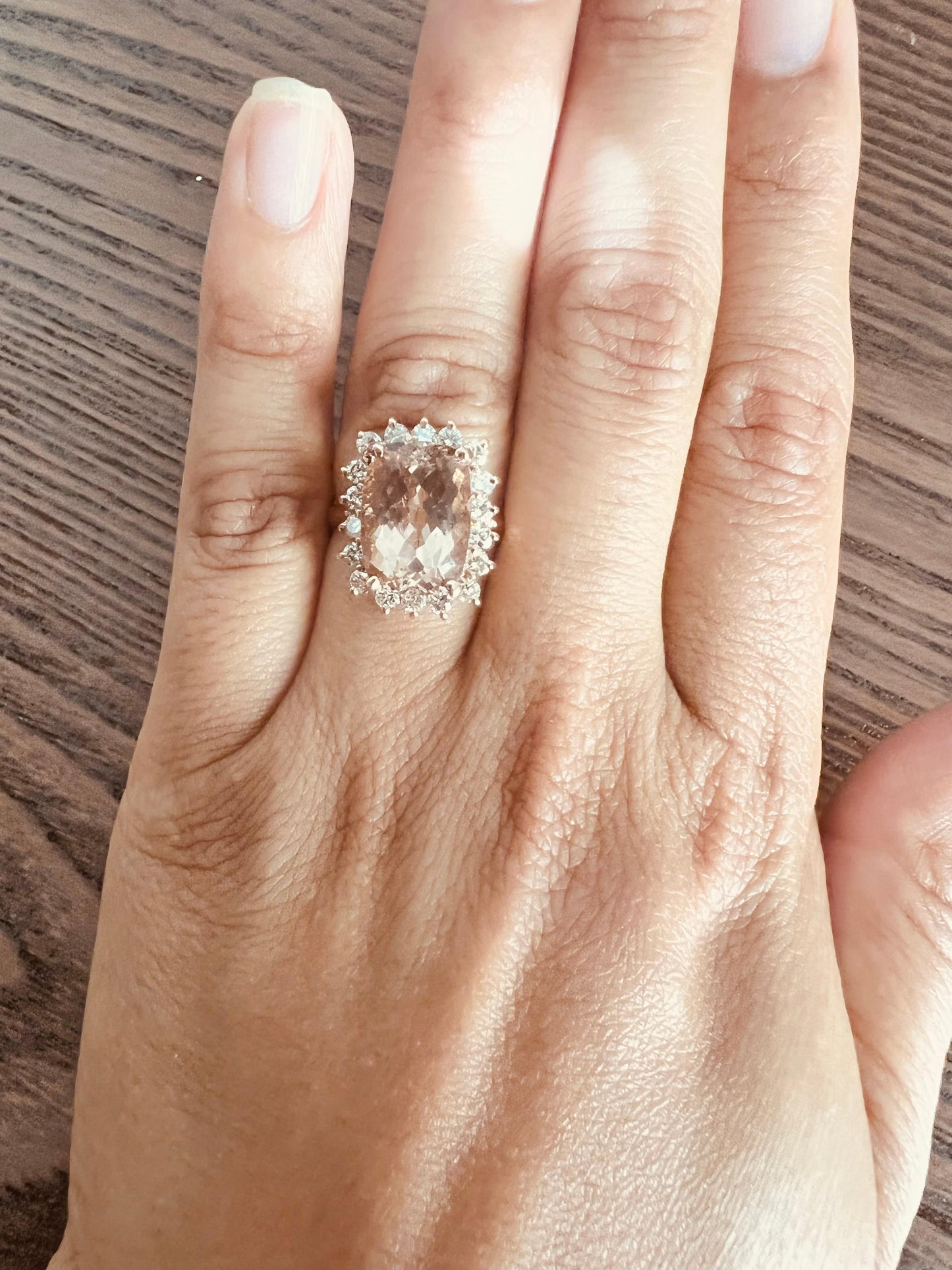 7.01 Carat Morganite Diamond 14 Karat Rose Gold Cocktail Ring