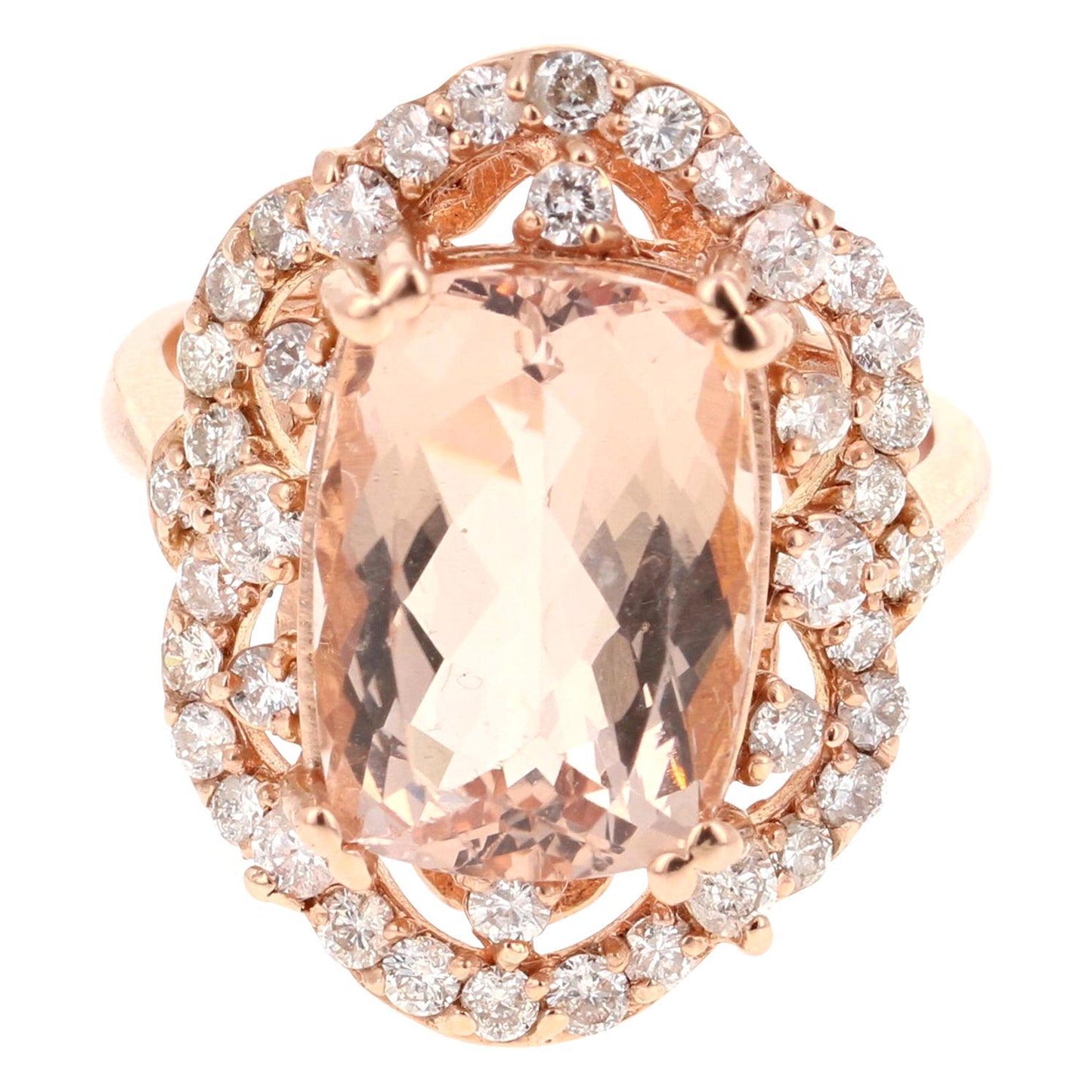 7.13 Carat Morganite Diamond 14 Karat Rose Gold Cocktail Ring